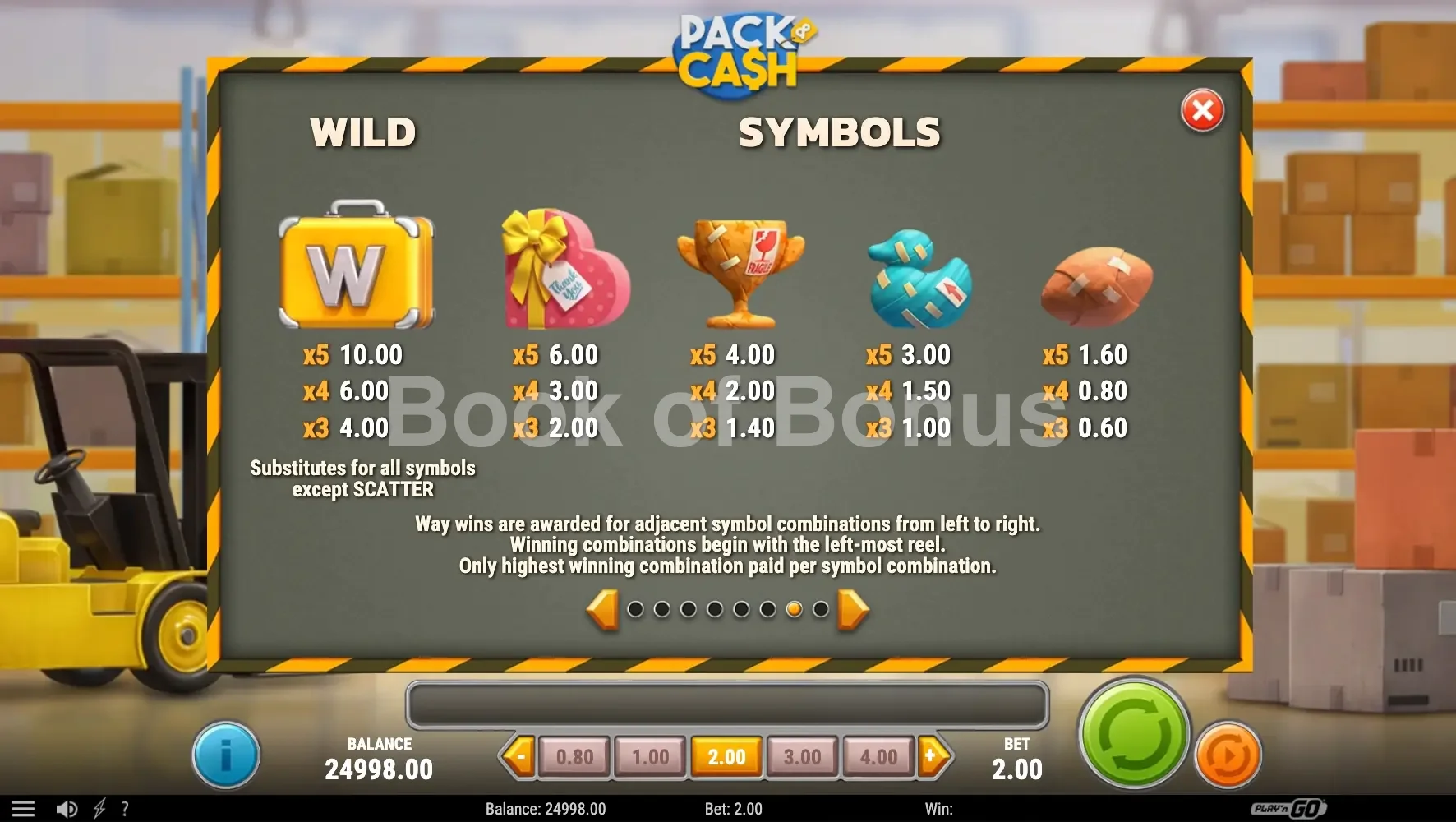 Table des gains Pack & Cash