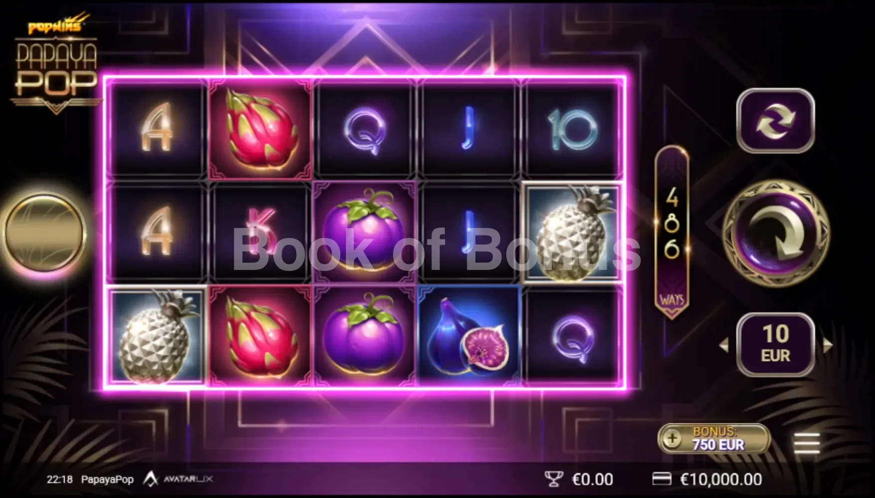 PapayaPop par Avatar UX - jeu de base et disposition des rouleaux