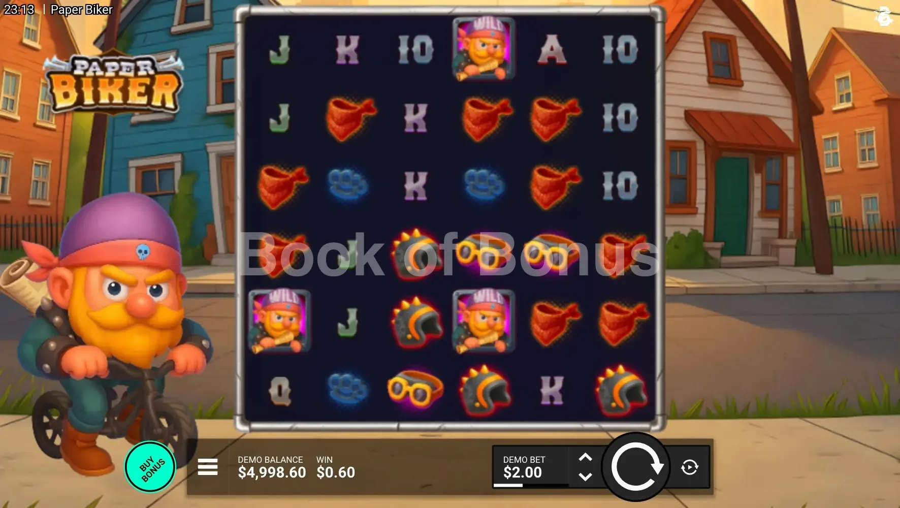 Paper Biker par Hacksaw Gaming - jeu de base et disposition des rouleaux