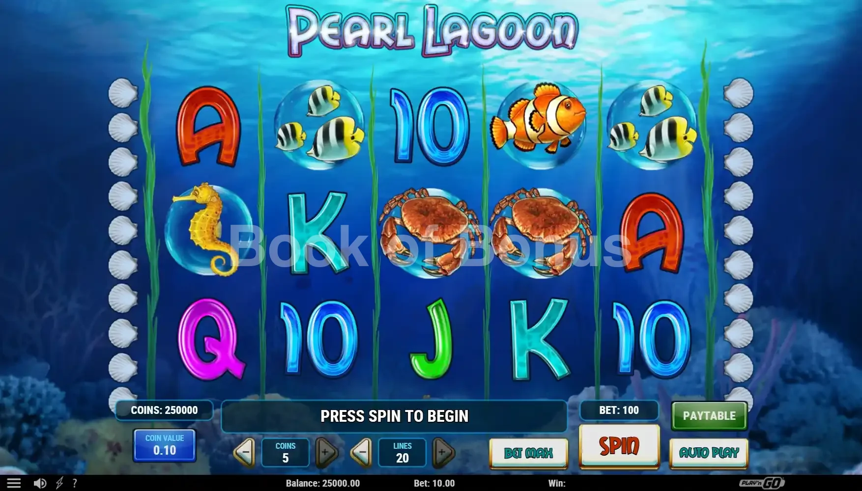 Pearl Lagoon par Play'n GO - jeu de base et disposition des rouleaux