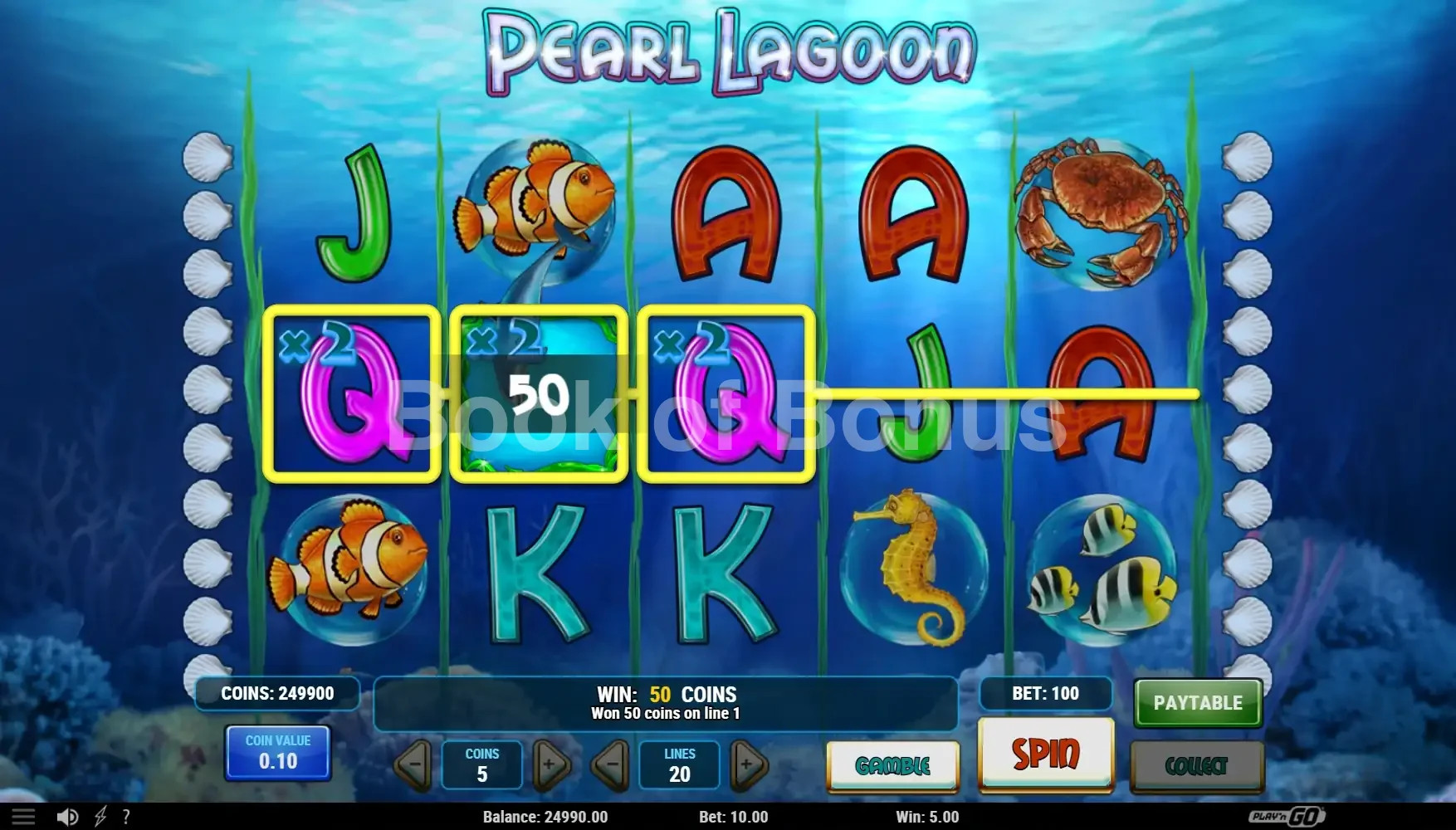 Pearl Lagoon par Play'n GO - spin result