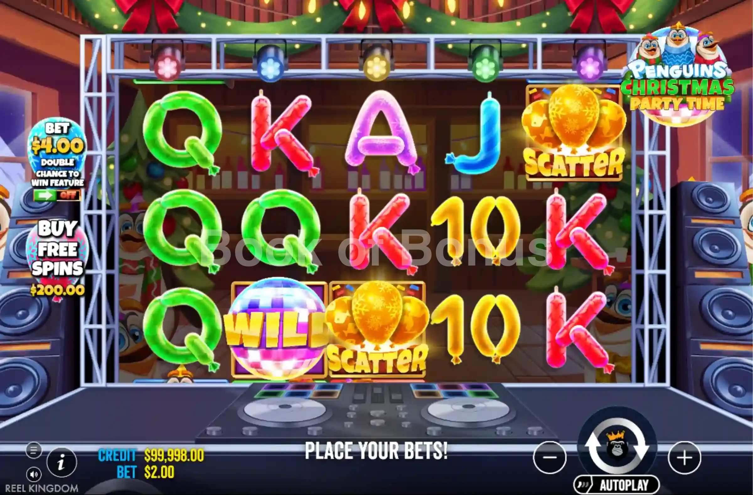 Penguins Christmas Party Time par Reel Kingdom - jeu de base et disposition des rouleaux