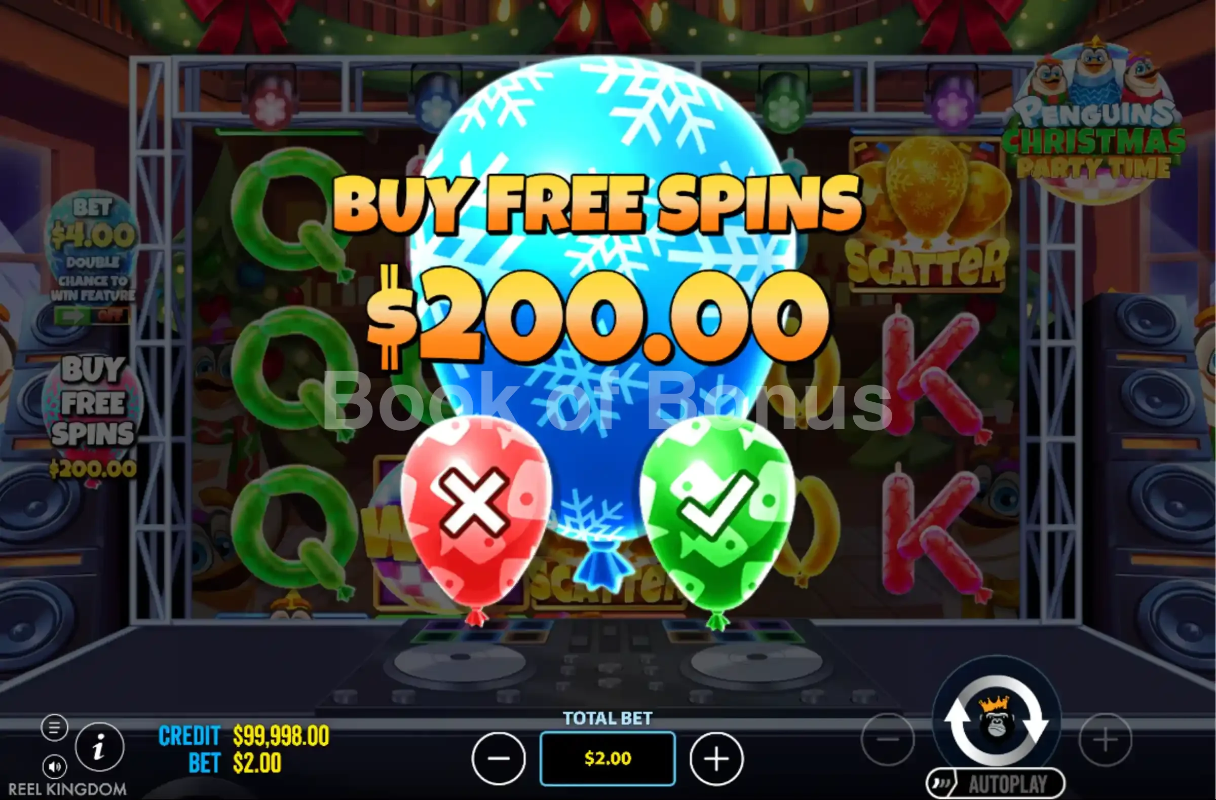 Penguins Christmas Party Time par Reel Kingdom - menu d'achat de bonus et options