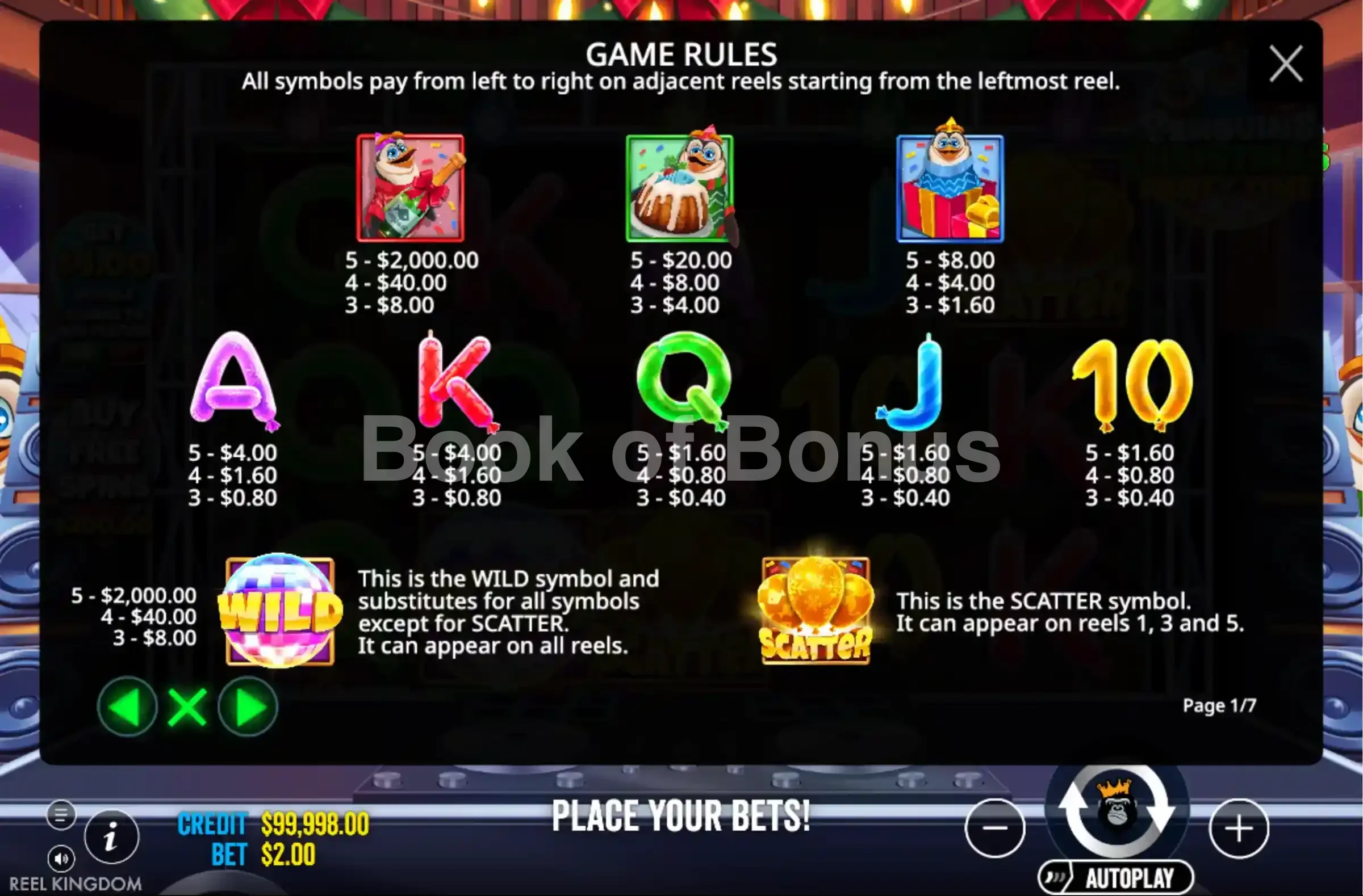 Penguins Christmas Party Time par Reel Kingdom - table des gains et valeurs des symboles