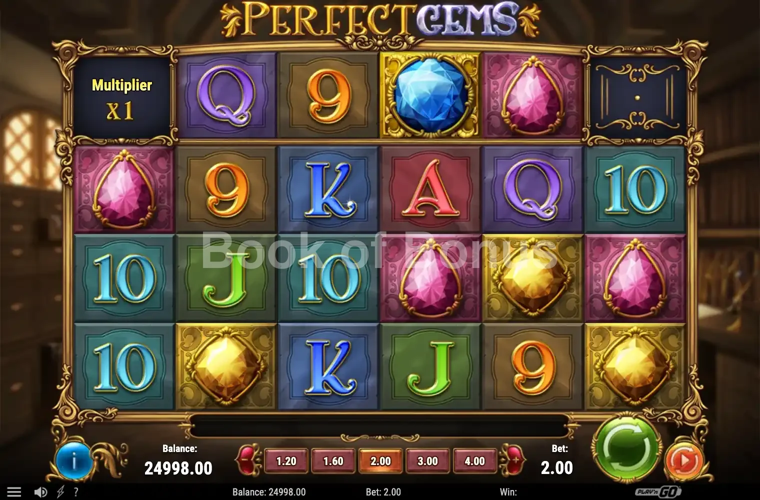 Perfect Gems par Play'n GO - jeu de base et disposition des rouleaux