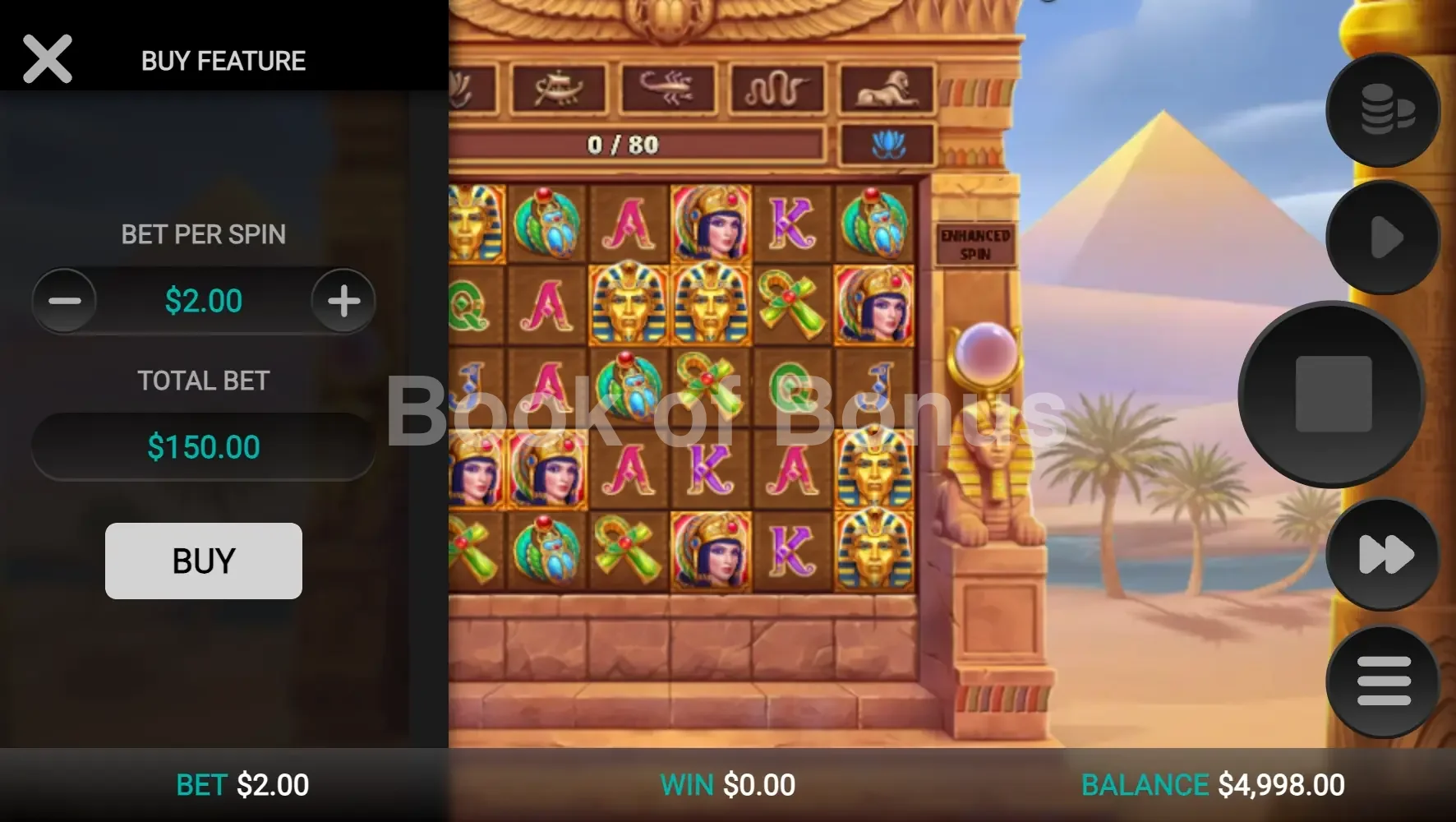 Pharaoh’s Last Wish par Relax Gaming - menu d'achat de bonus et options