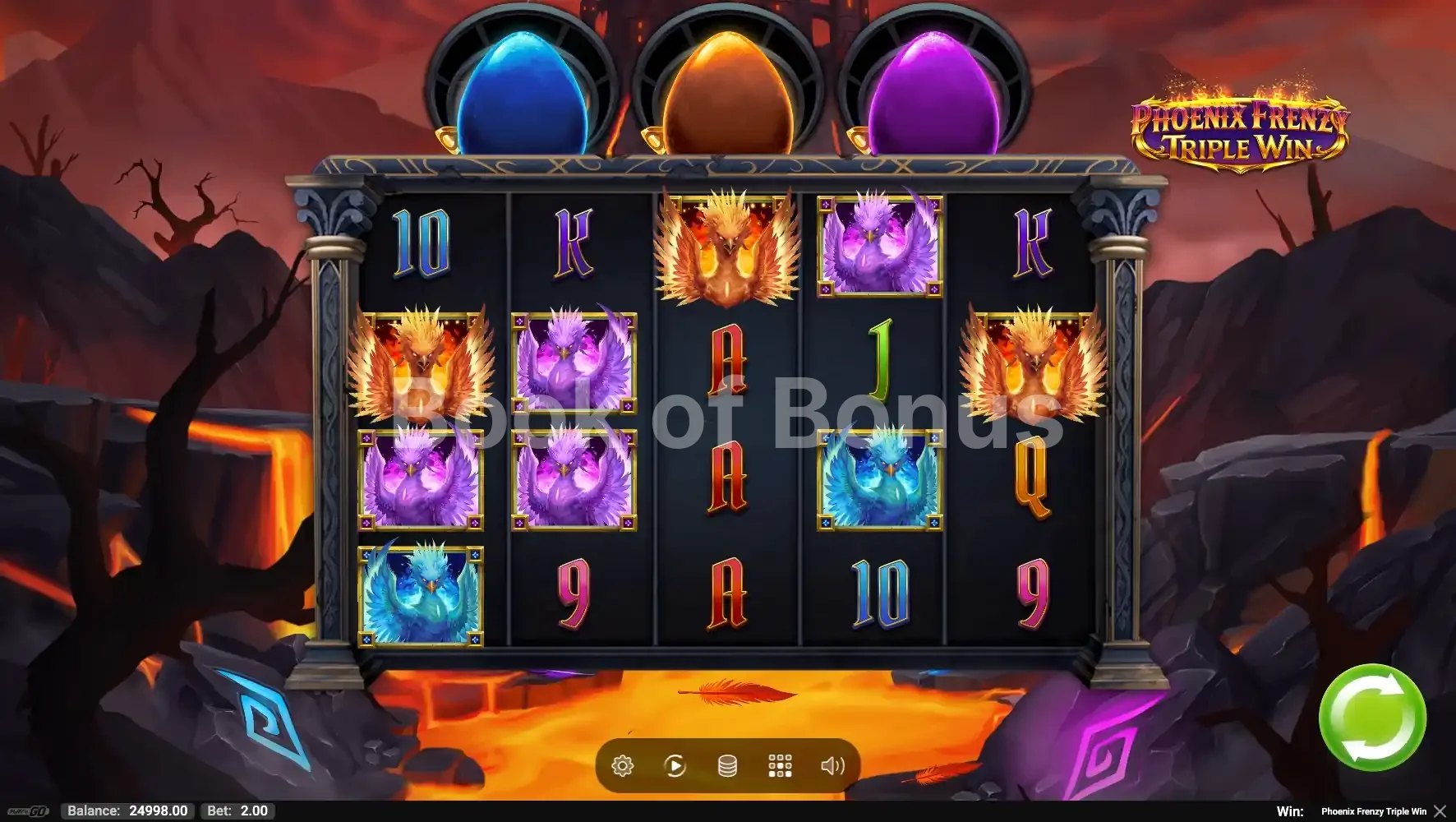 Phoenix Frenzy Triple Win par Play'n GO - jeu de base et disposition des rouleaux