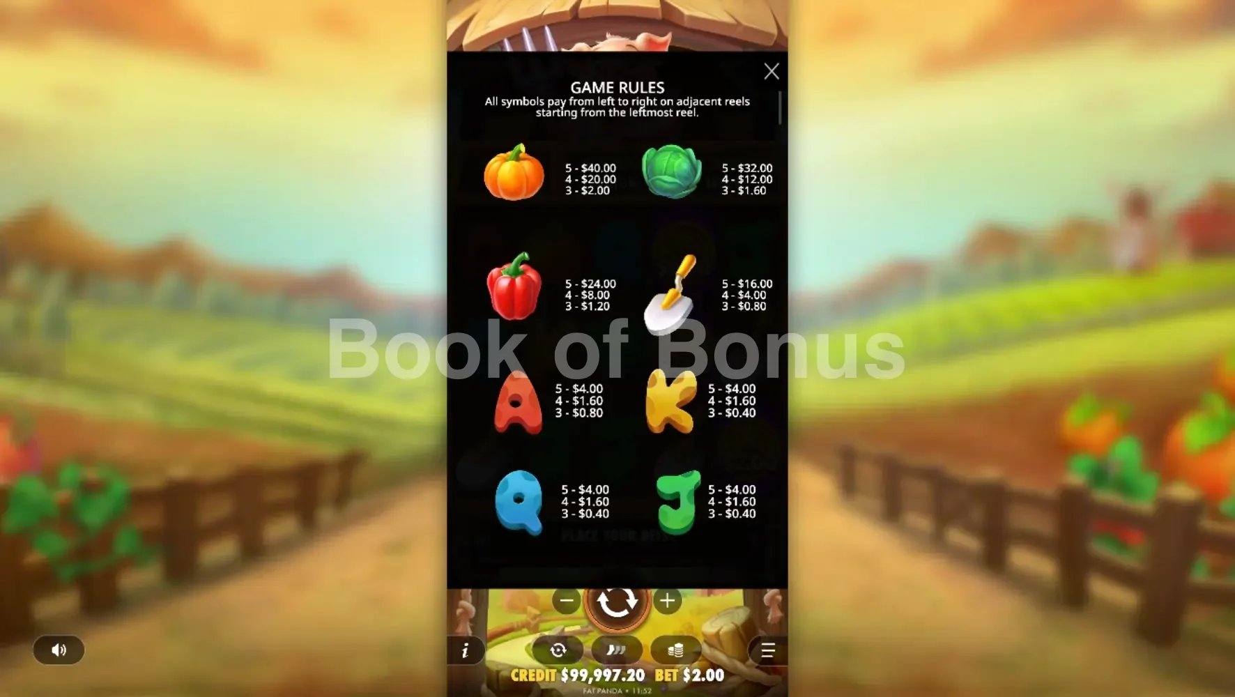 Pig Farm par Pragmatic Play - table des gains et valeurs des symboles