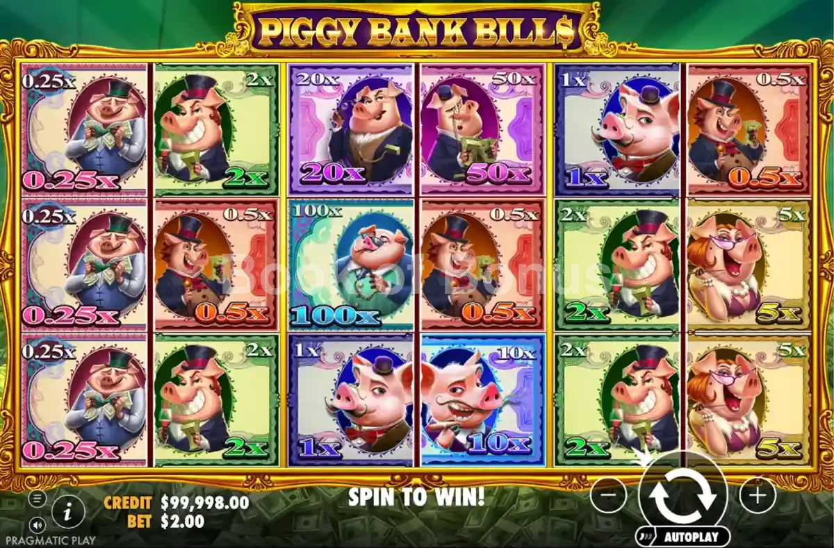 Piggy Bank Bills par Pragmatic Play - jeu de base et disposition des rouleaux