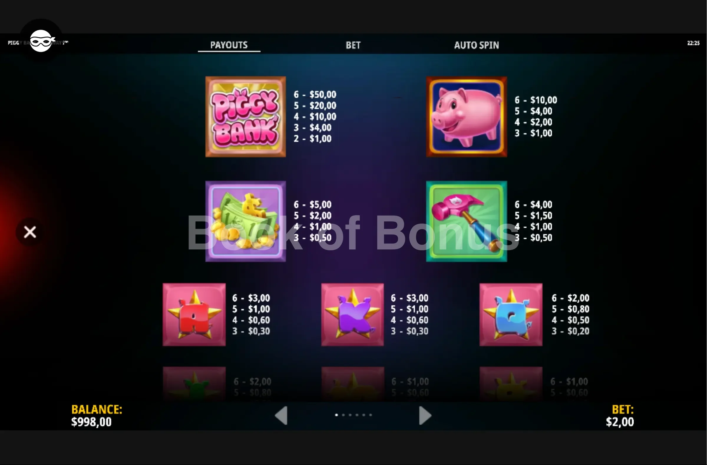 Piggy Bank Megaways par iSoftBet - table des gains et valeurs des symboles
