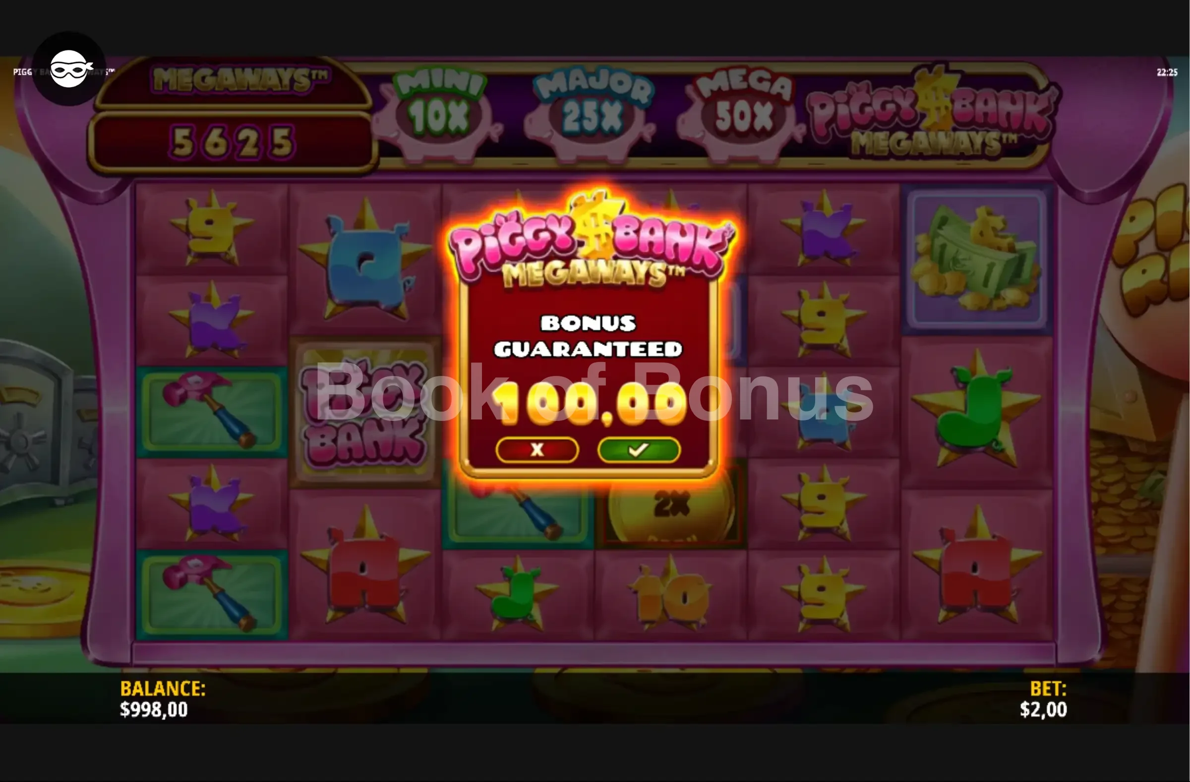 Piggy Bank Megaways par iSoftBet - menu d'achat de bonus et options