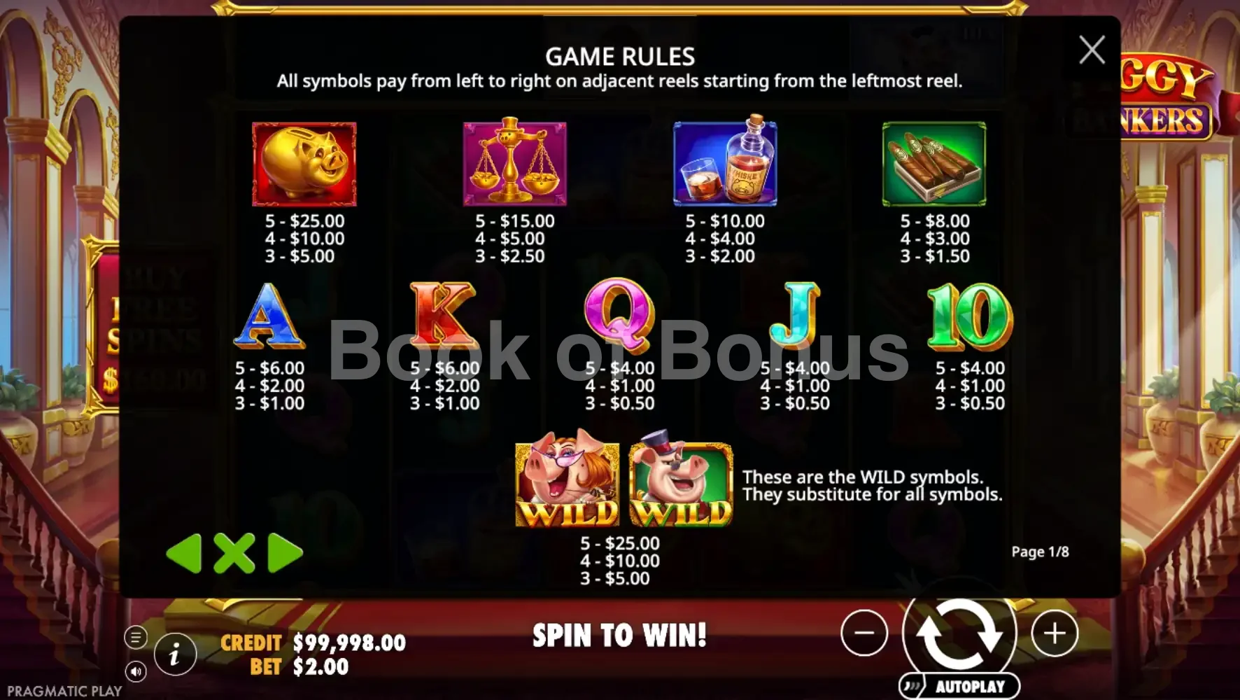 Piggy Bankers par Pragmatic Play - table des gains et valeurs des symboles