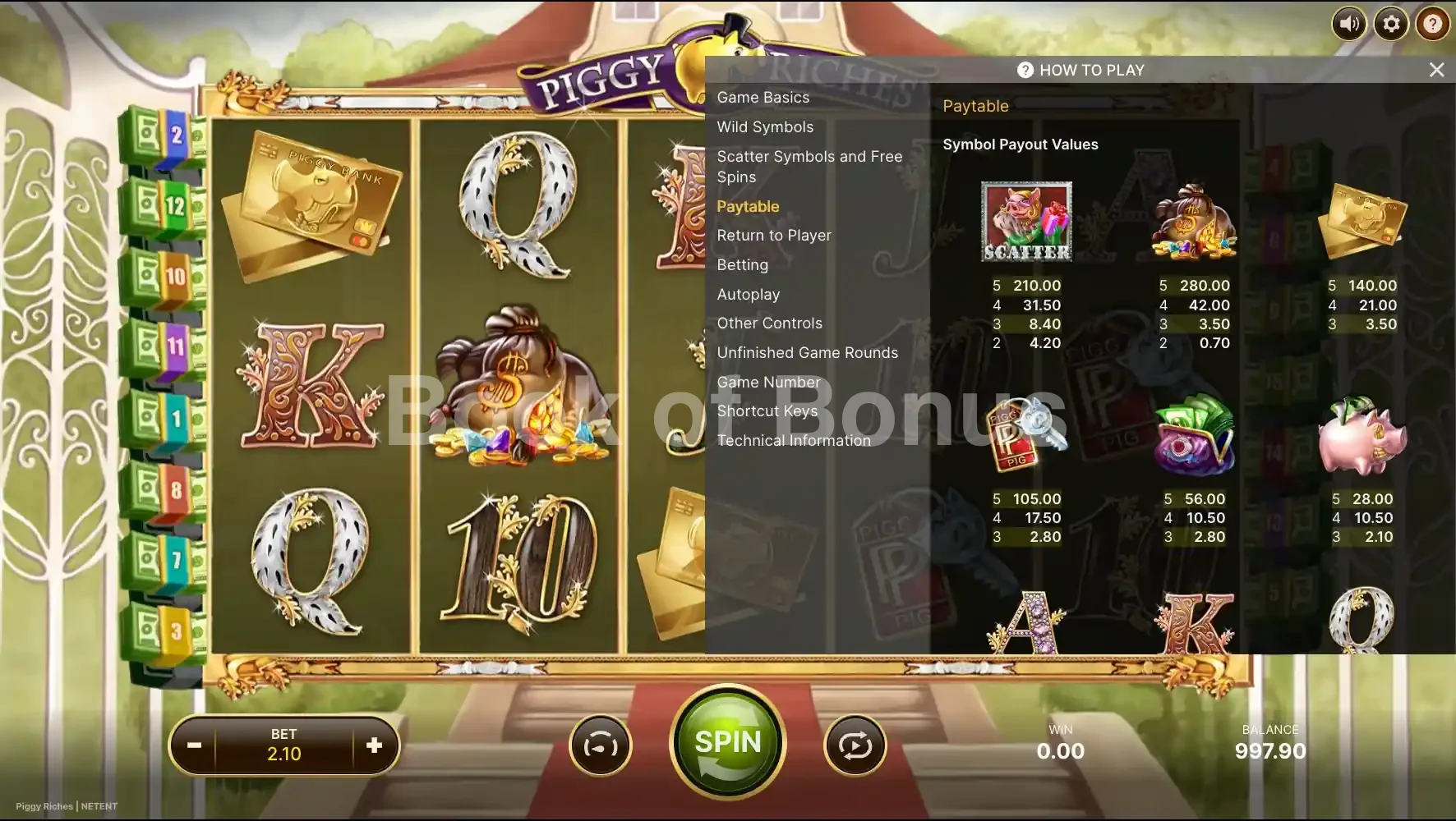 Piggy Riches par NetEnt - table des gains et valeurs des symboles