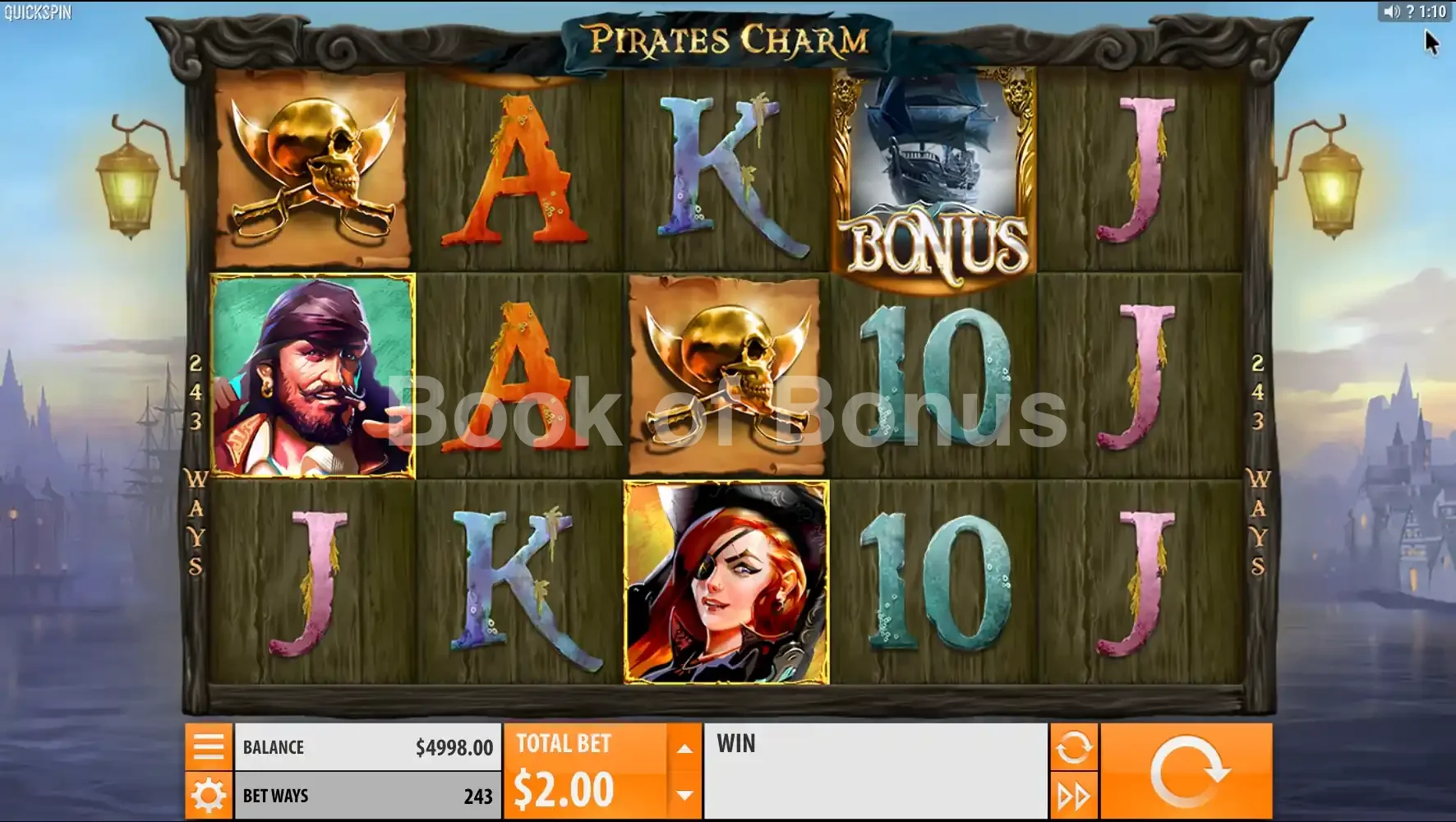 Pirate's Charm par Quickspin - jeu de base et disposition des rouleaux