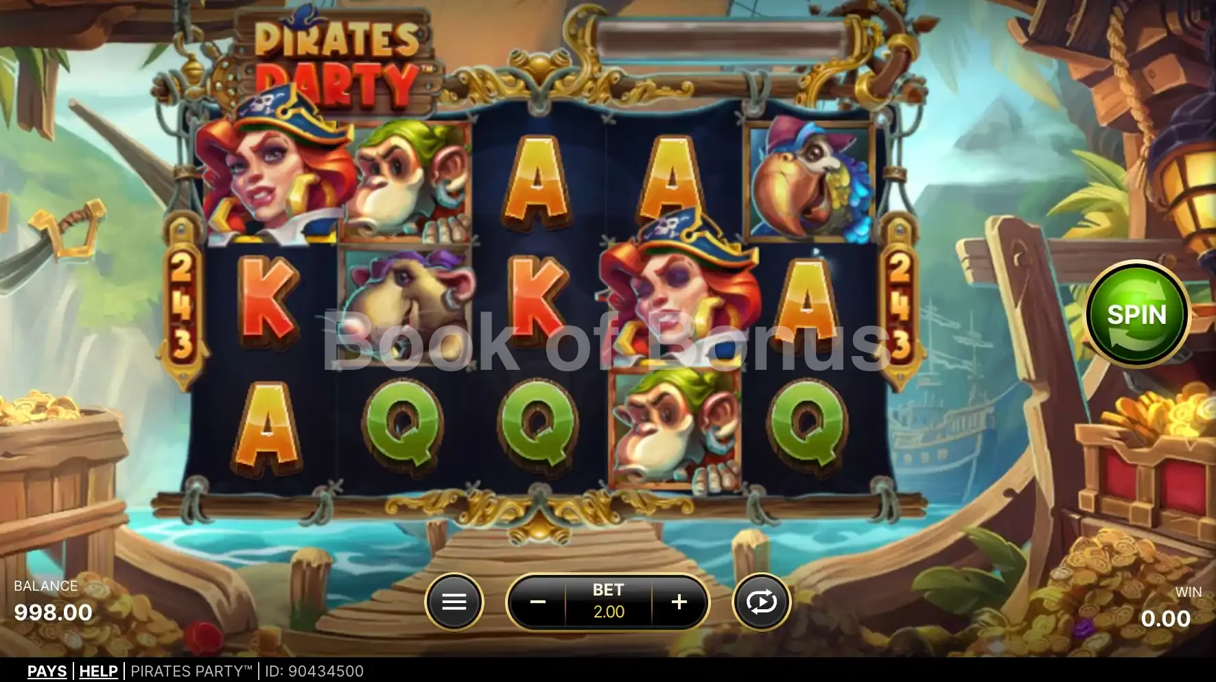 Pirates Party par NetEnt - jeu de base et disposition des rouleaux