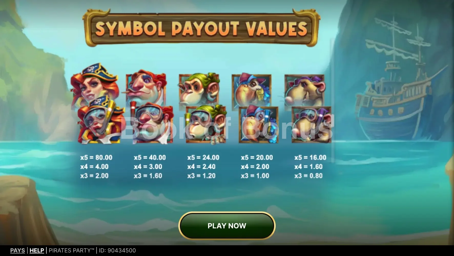 Pirates Party par NetEnt - table des gains et valeurs des symboles