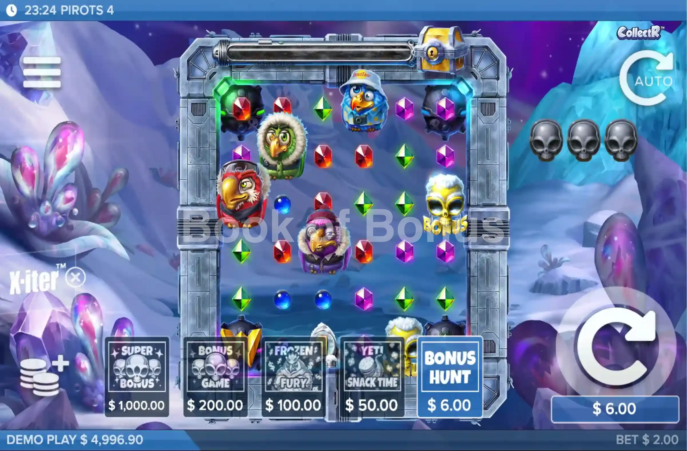 Pirots 4 par ELK Studios - menu d'achat de bonus et options