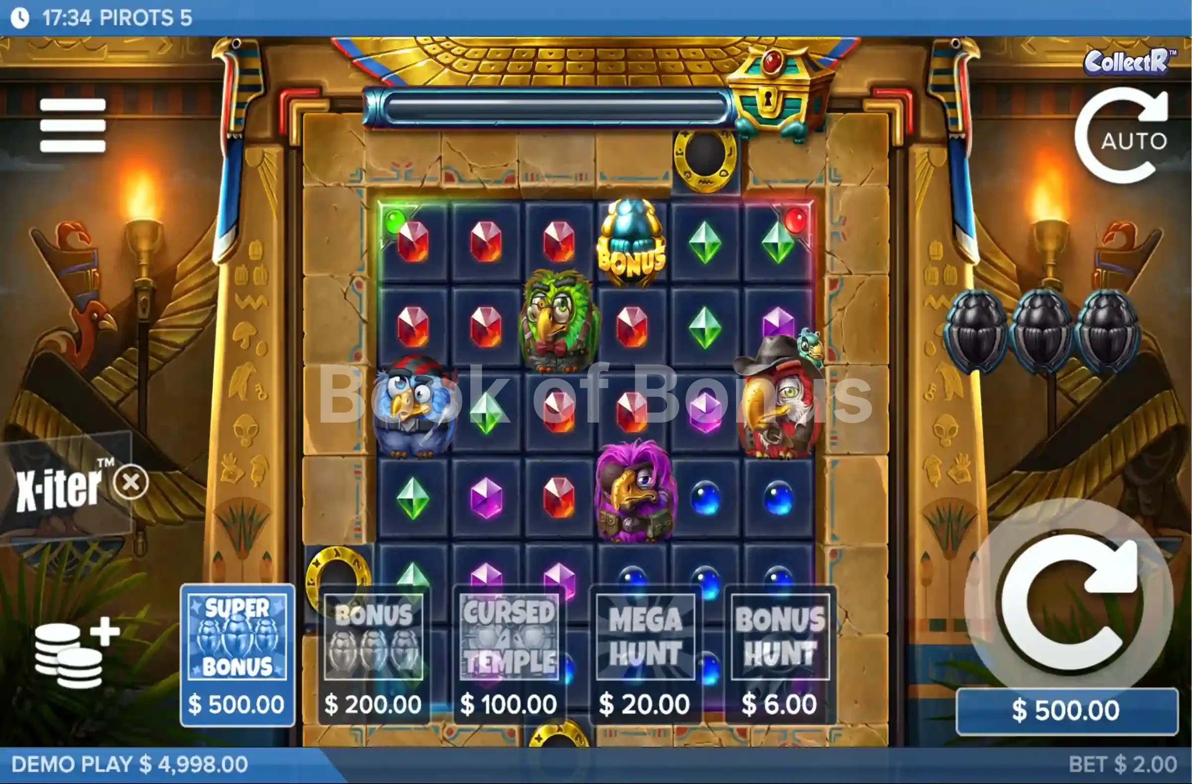 Pirots 5 par ELK Studios - menu d'achat de bonus et options