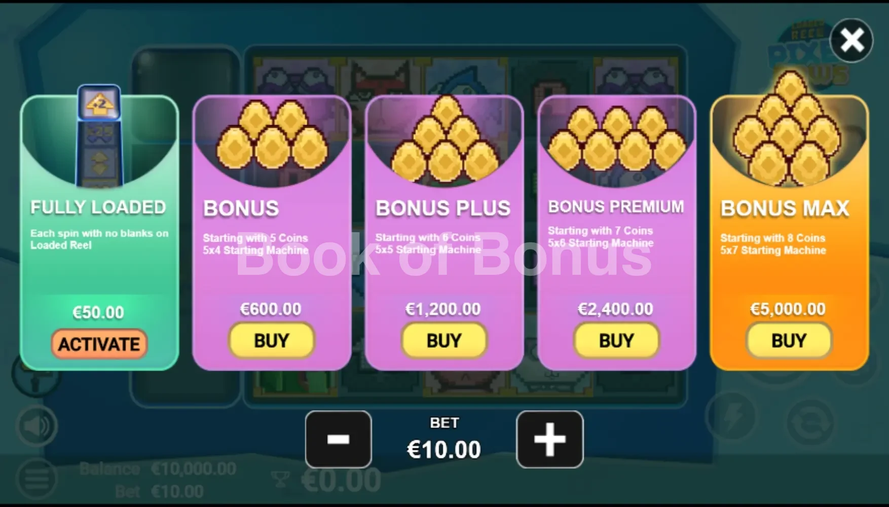 Pixel Paws par Avatar UX - menu d'achat de bonus et options