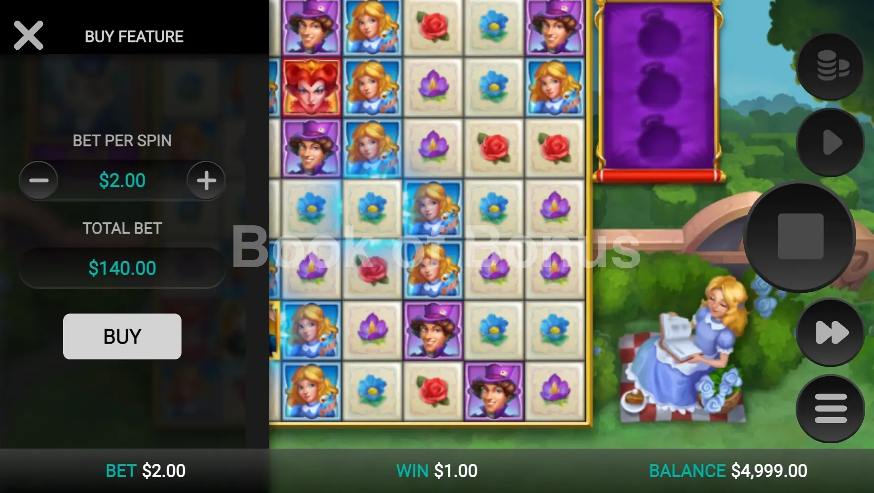 Plunderland par Relax Gaming - menu d'achat de bonus et options