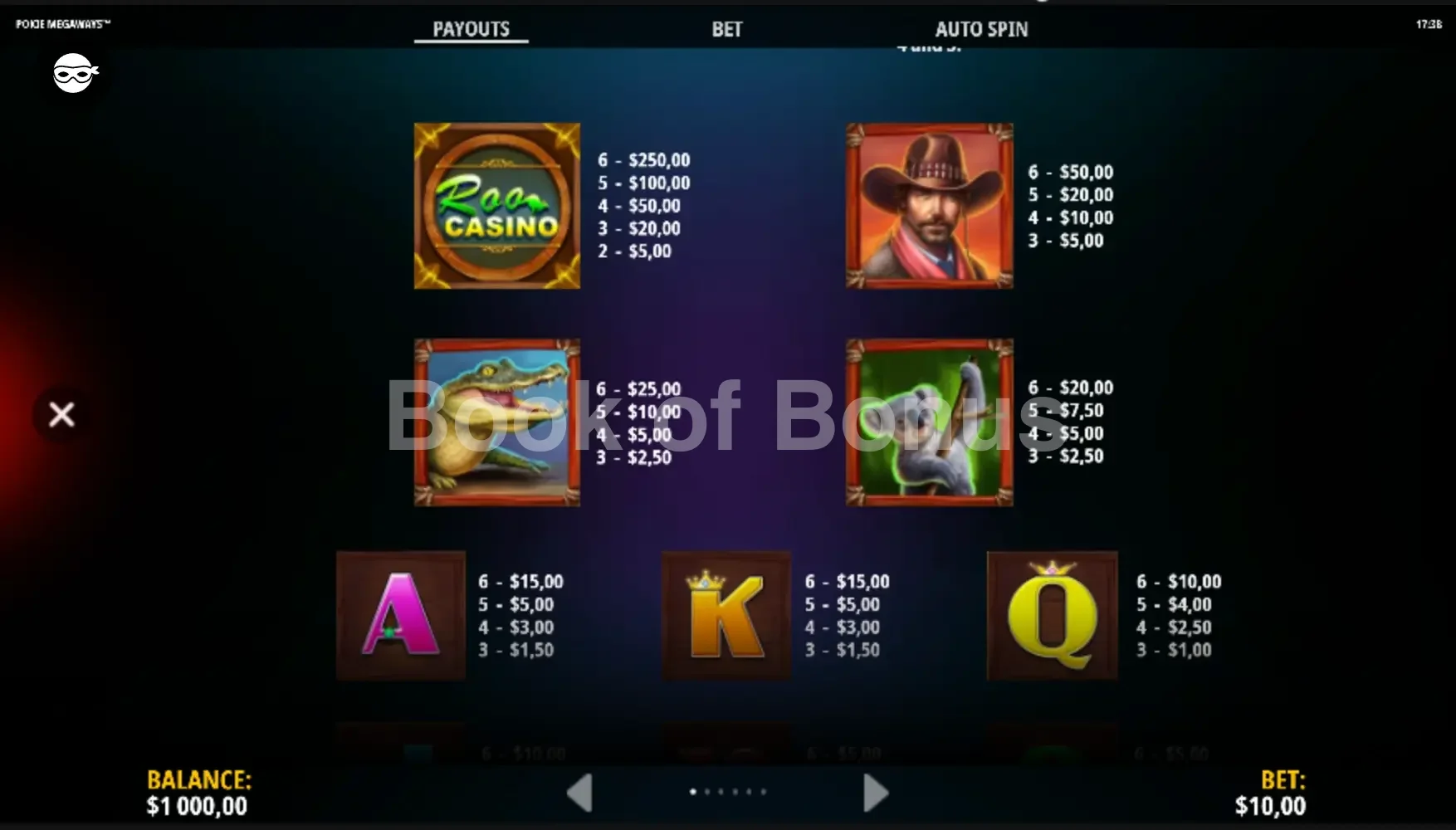 Pokie Megaways par iSoftBet - table des gains et valeurs des symboles