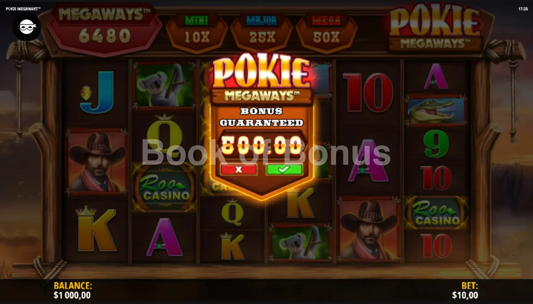 Pokie Megaways par iSoftBet - menu d'achat de bonus et options