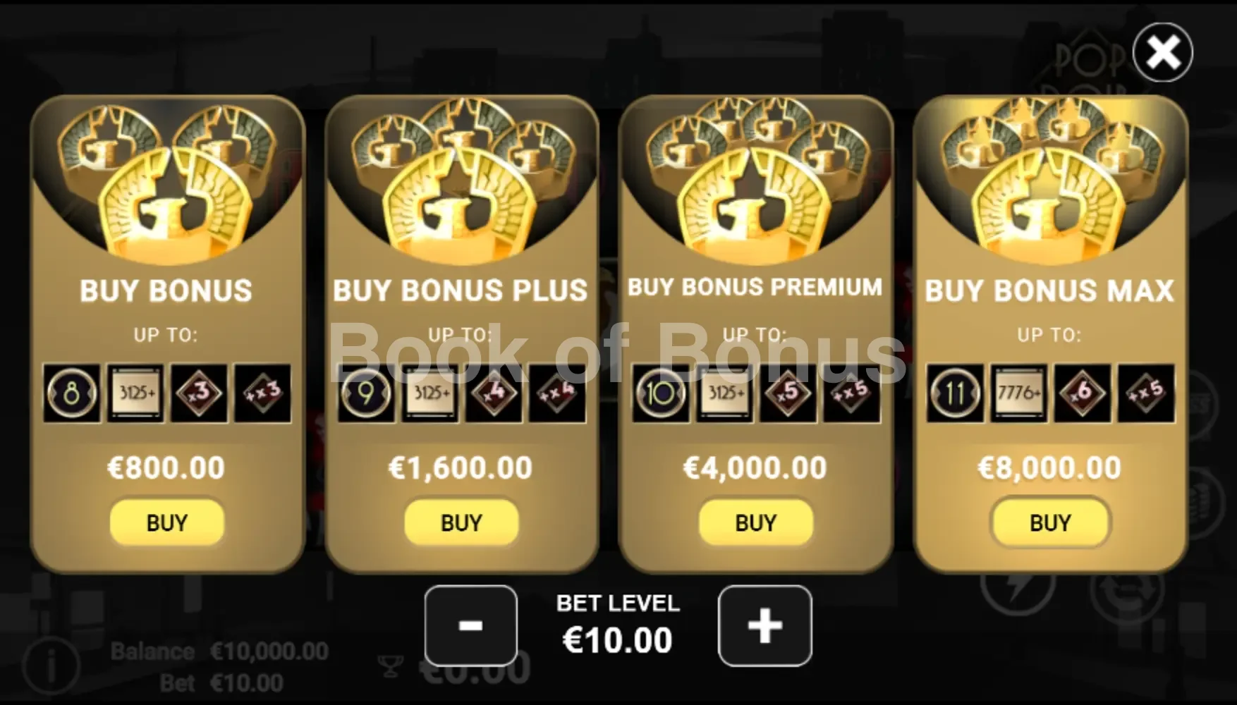 PopNoir par Avatar UX - menu d'achat de bonus et options