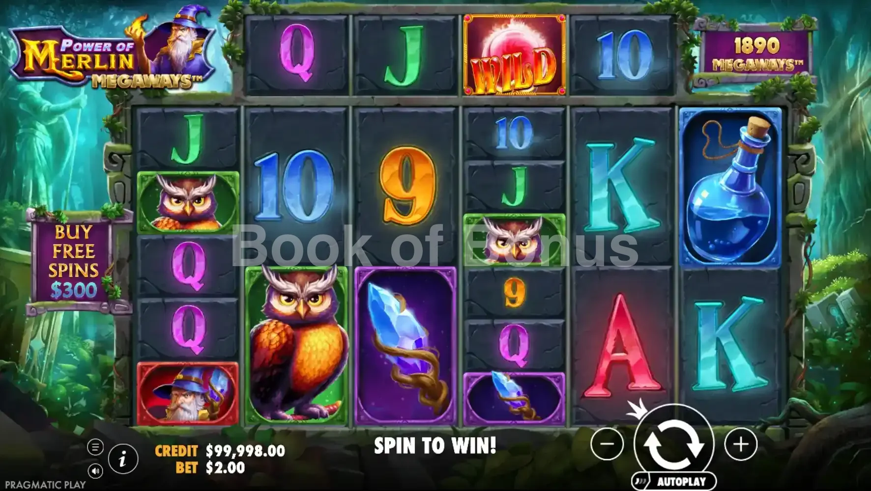 Power of Merlin Megaways par Pragmatic Play - jeu de base et disposition des rouleaux