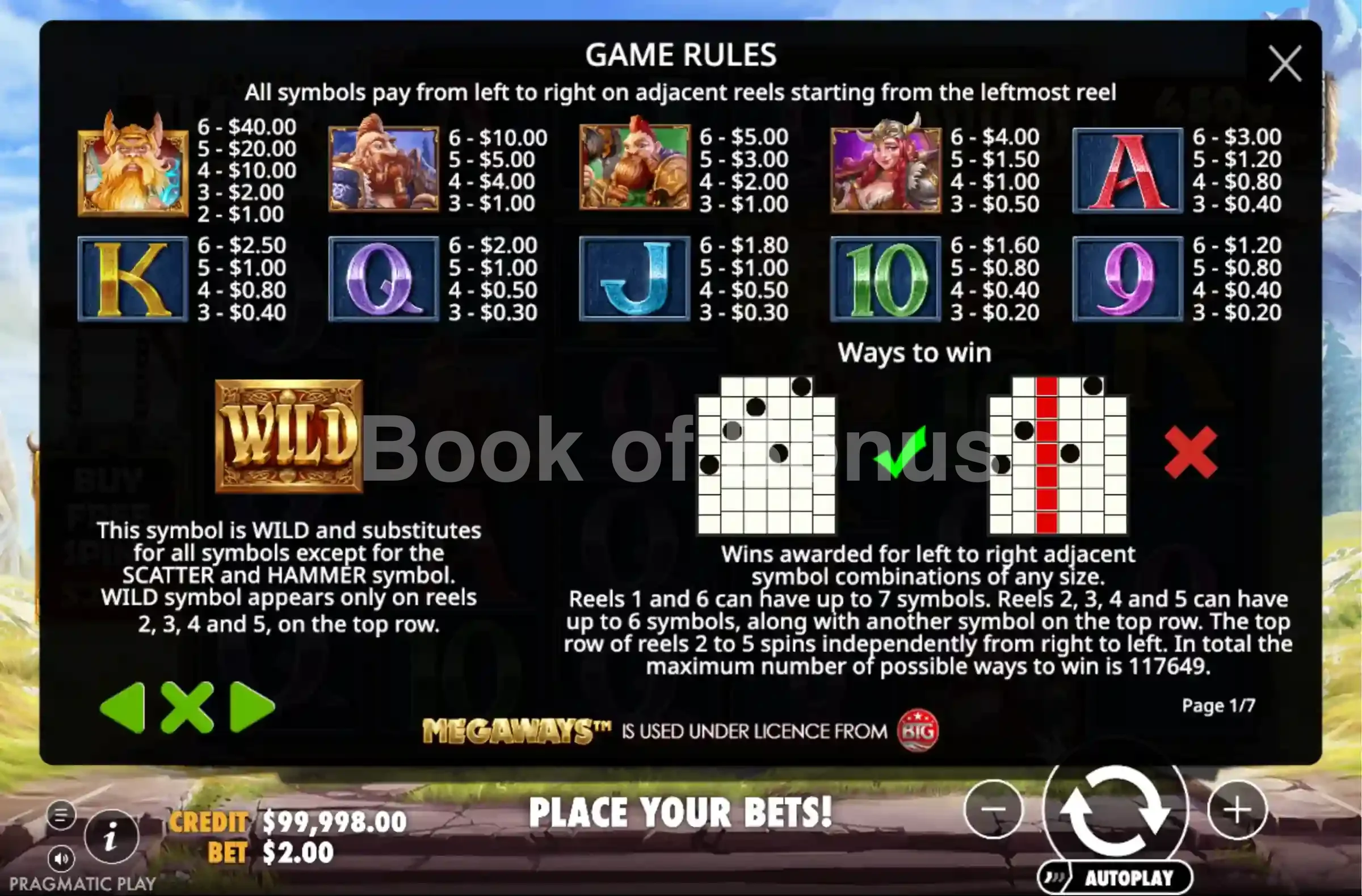 Power of Thor Megaways par Pragmatic Play - table des gains et valeurs des symboles