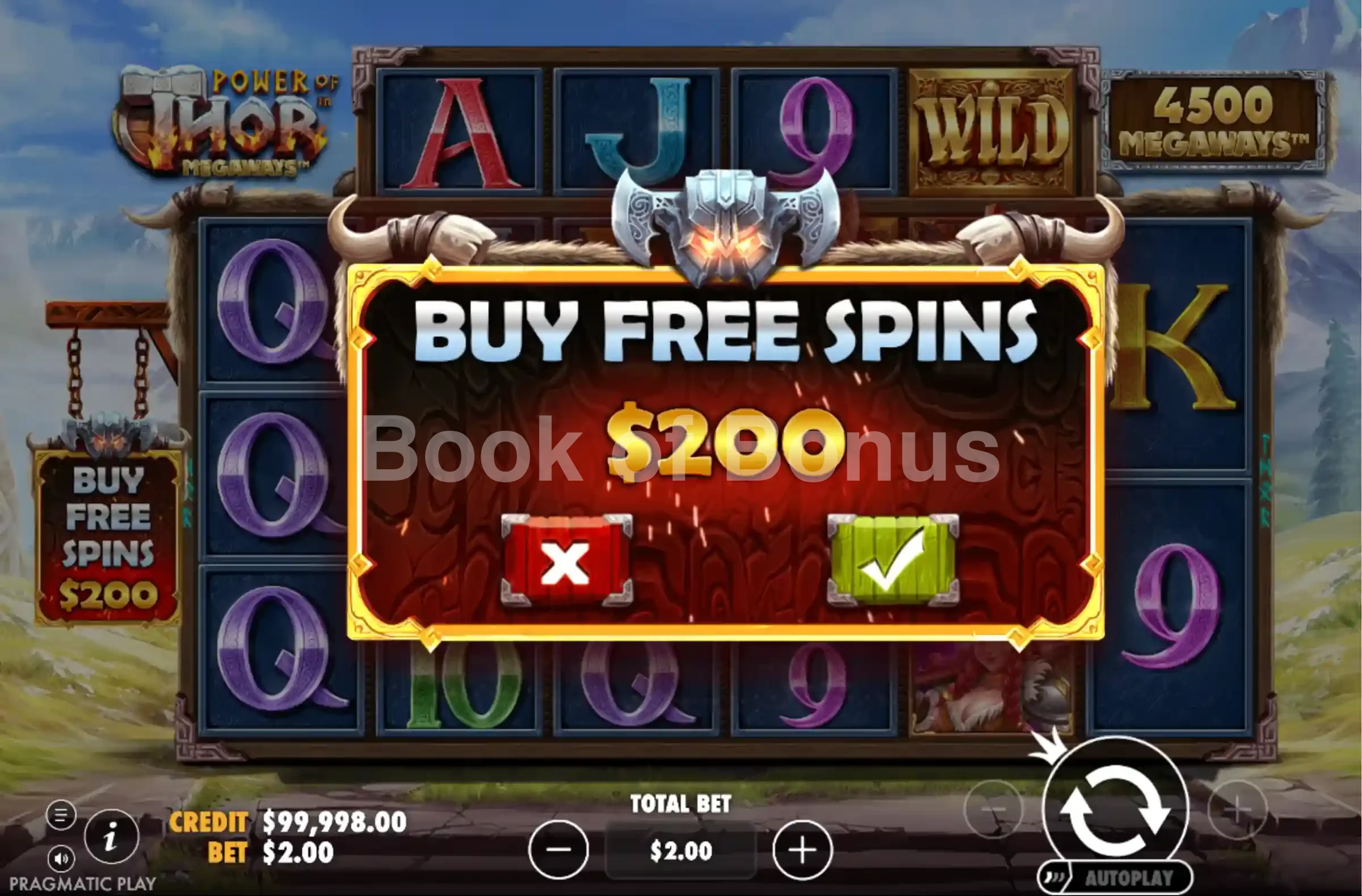 Power of Thor Megaways par Pragmatic Play - menu d'achat de bonus et options