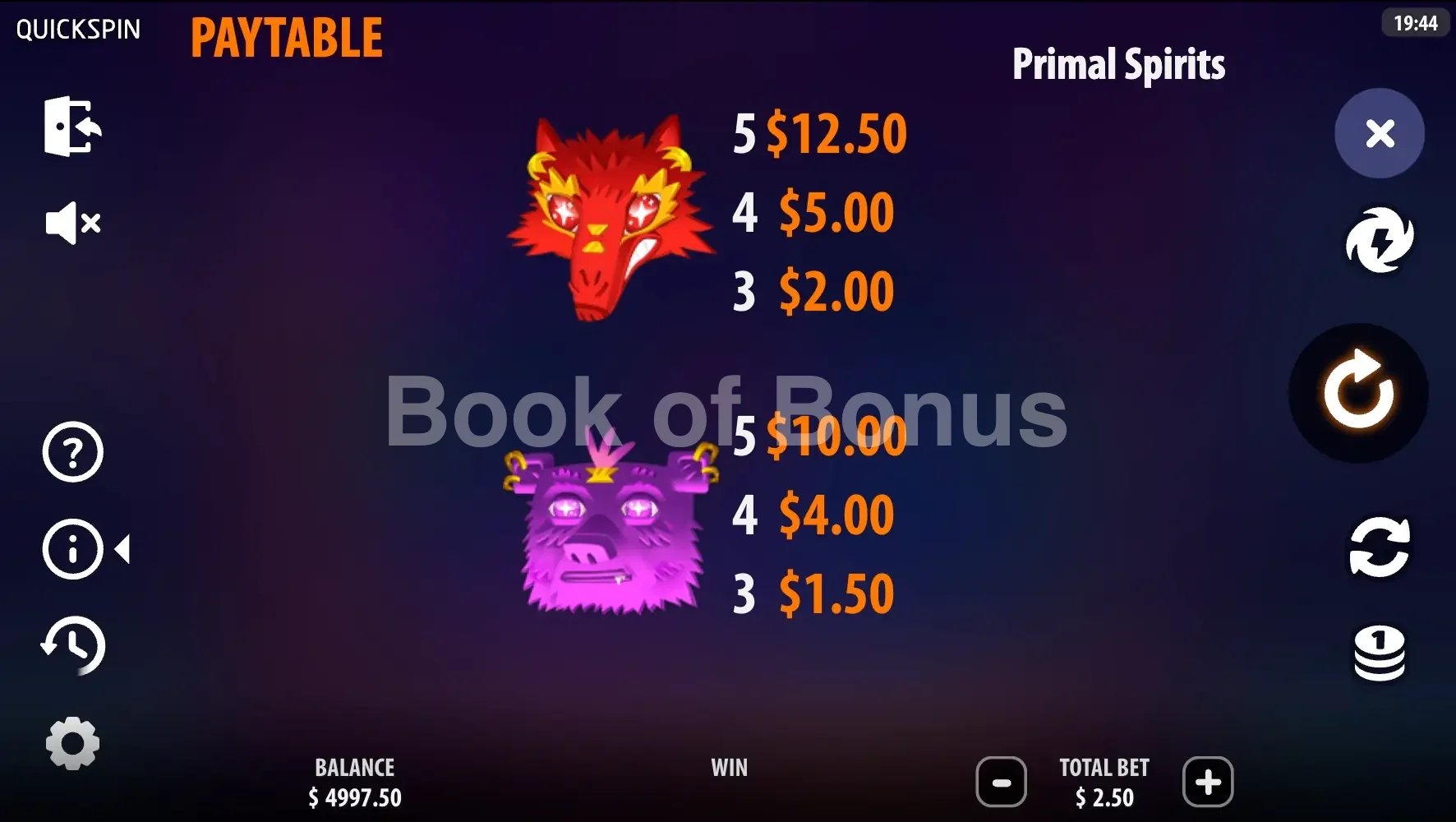 Table de paiement Primal Spirits