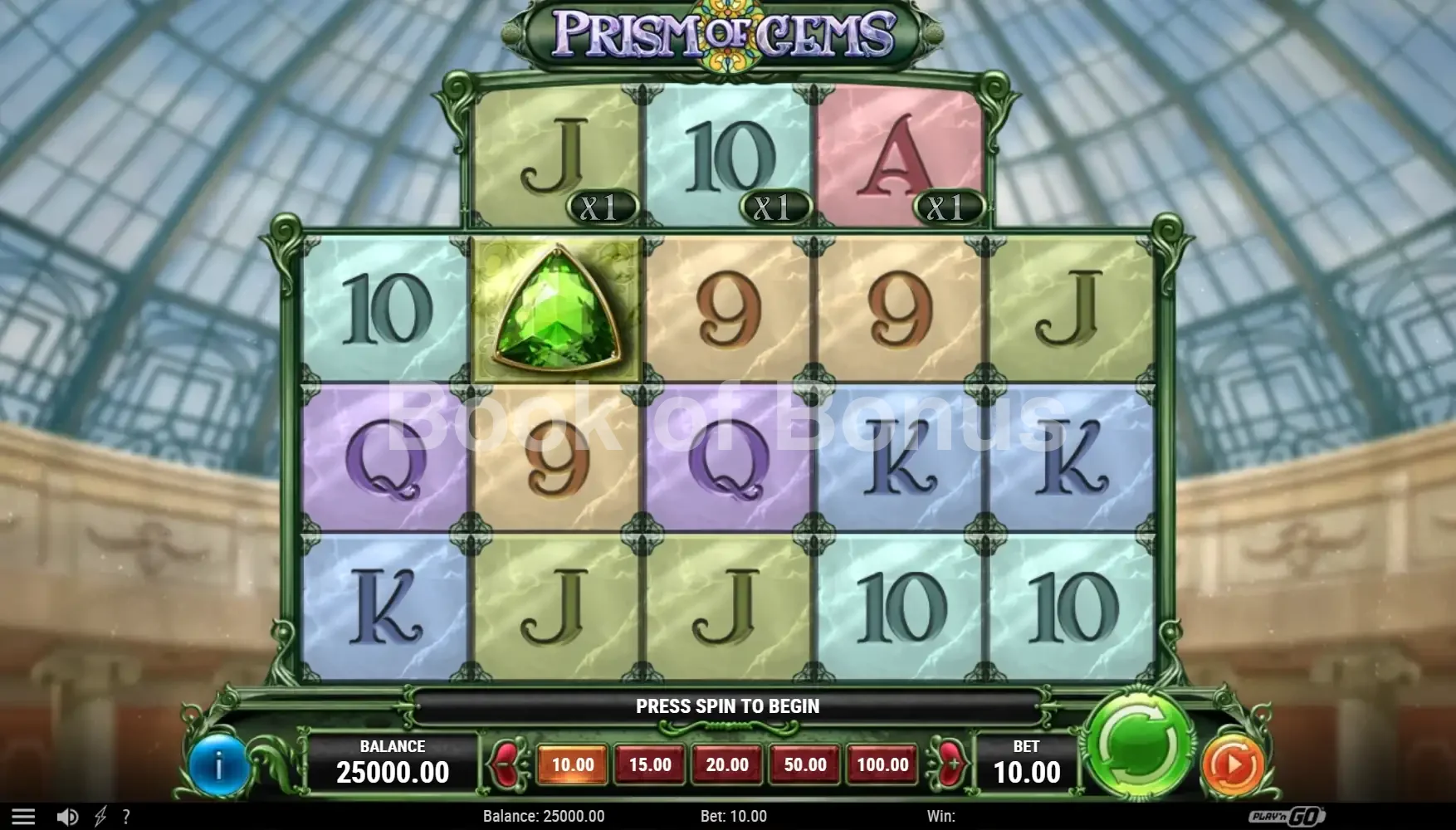 Prism of Gems par Play'n GO - jeu de base et disposition des rouleaux