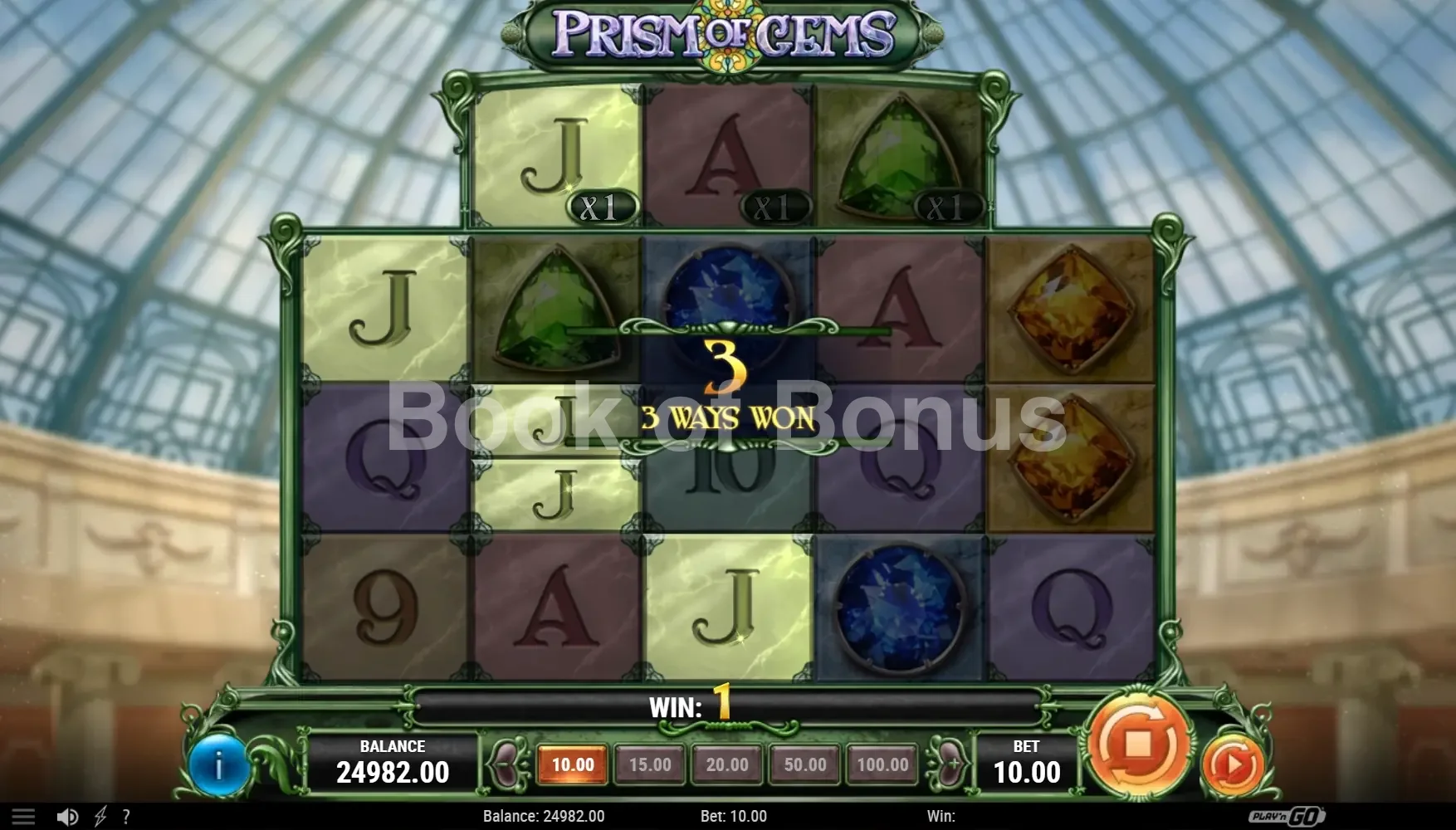 Prism of Gems par Play'n GO - spin result