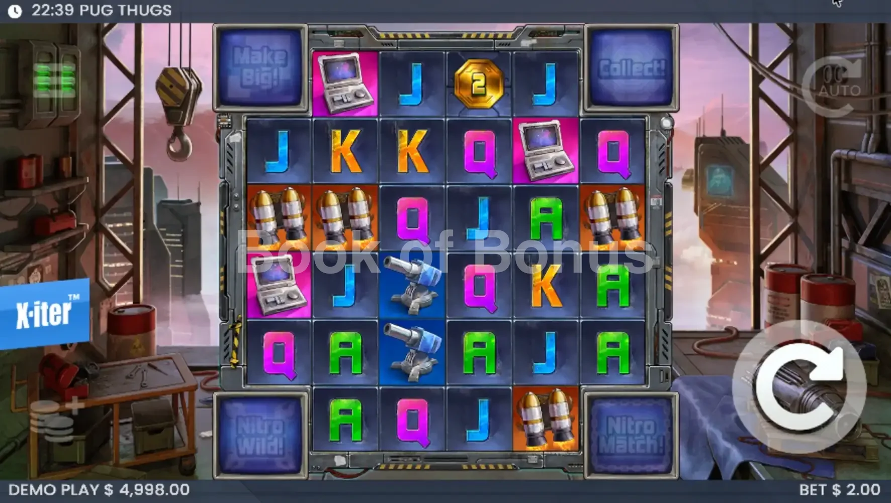 Pug Thugs of Nitropolis par ELK Studios - jeu de base et disposition des rouleaux