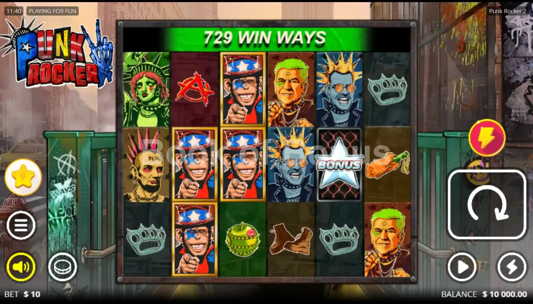 Punk Rocker 2 par Nolimit City - jeu de base et disposition des rouleaux