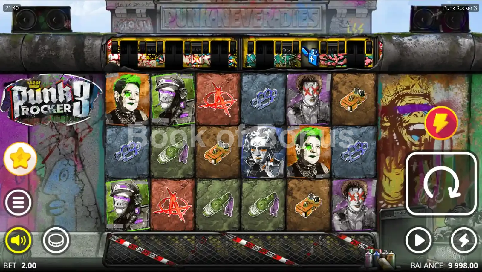 Punk Rocker 3 par Nolimit City - jeu de base et disposition des rouleaux