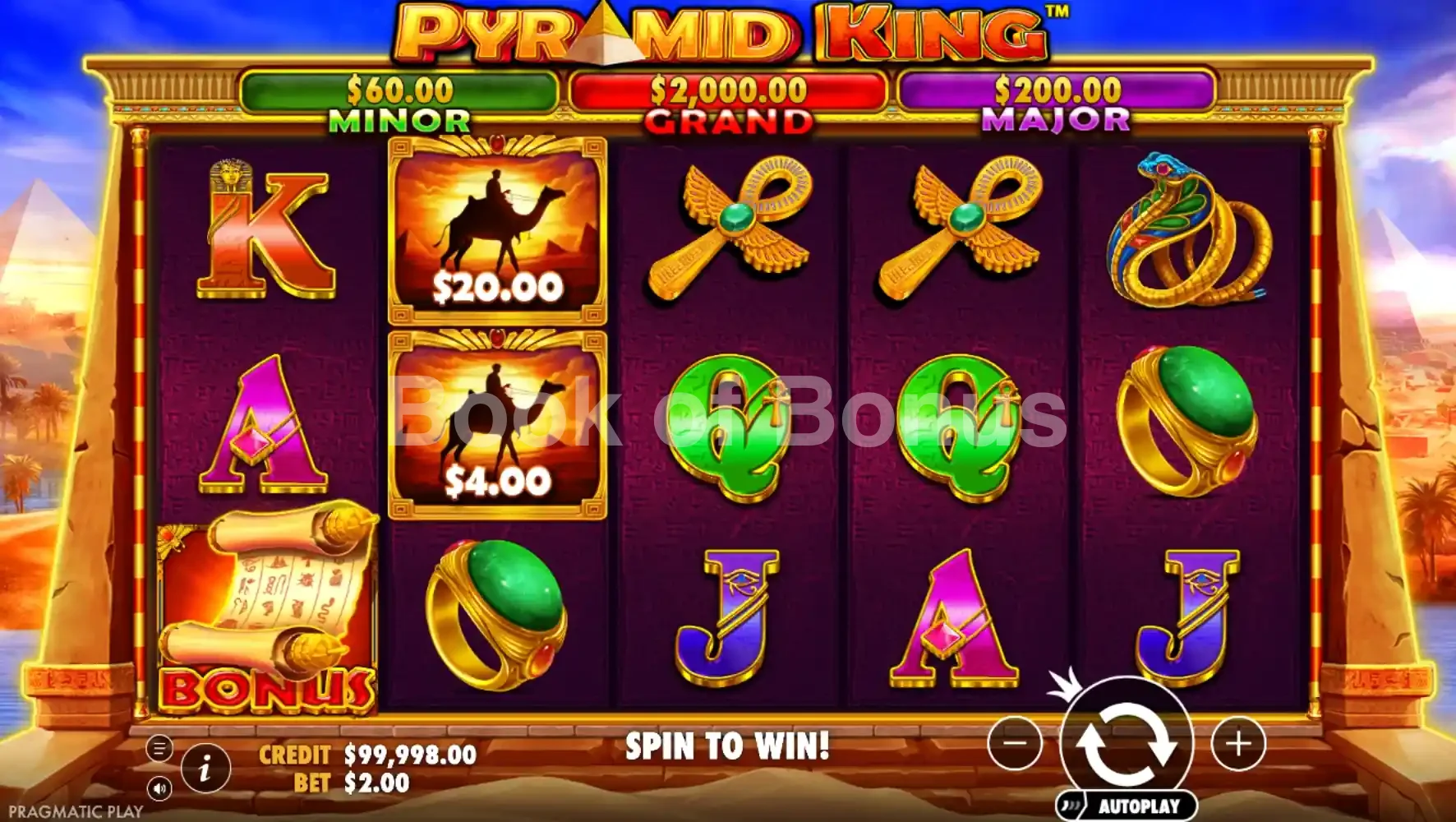 Pyramid King par Pragmatic Play - jeu de base et disposition des rouleaux