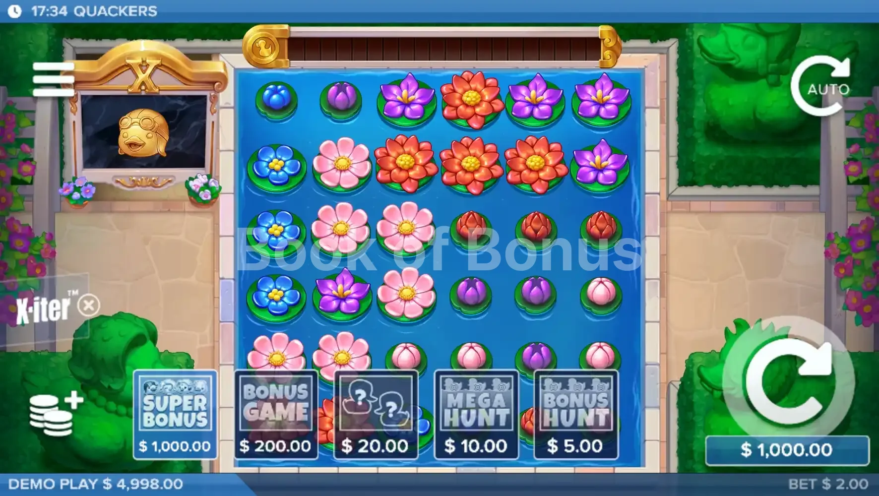 Quackers par ELK Studios - menu d'achat de bonus et options