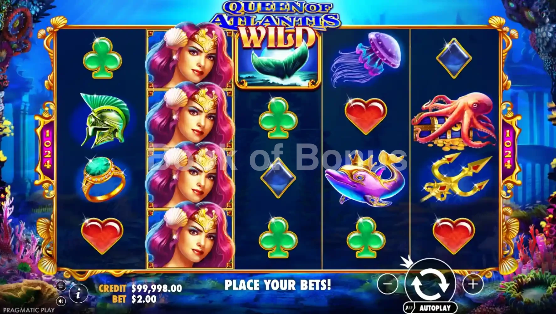 Queen of Atlantis par Pragmatic Play - jeu de base et disposition des rouleaux