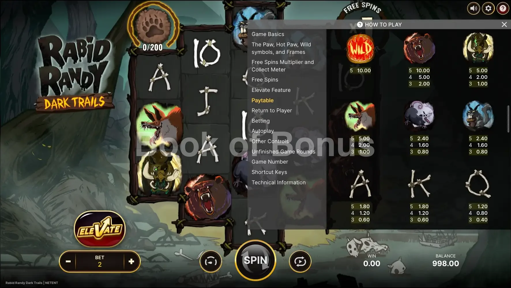 Rabid Randy Dark Trails par NetEnt - table des gains et valeurs des symboles