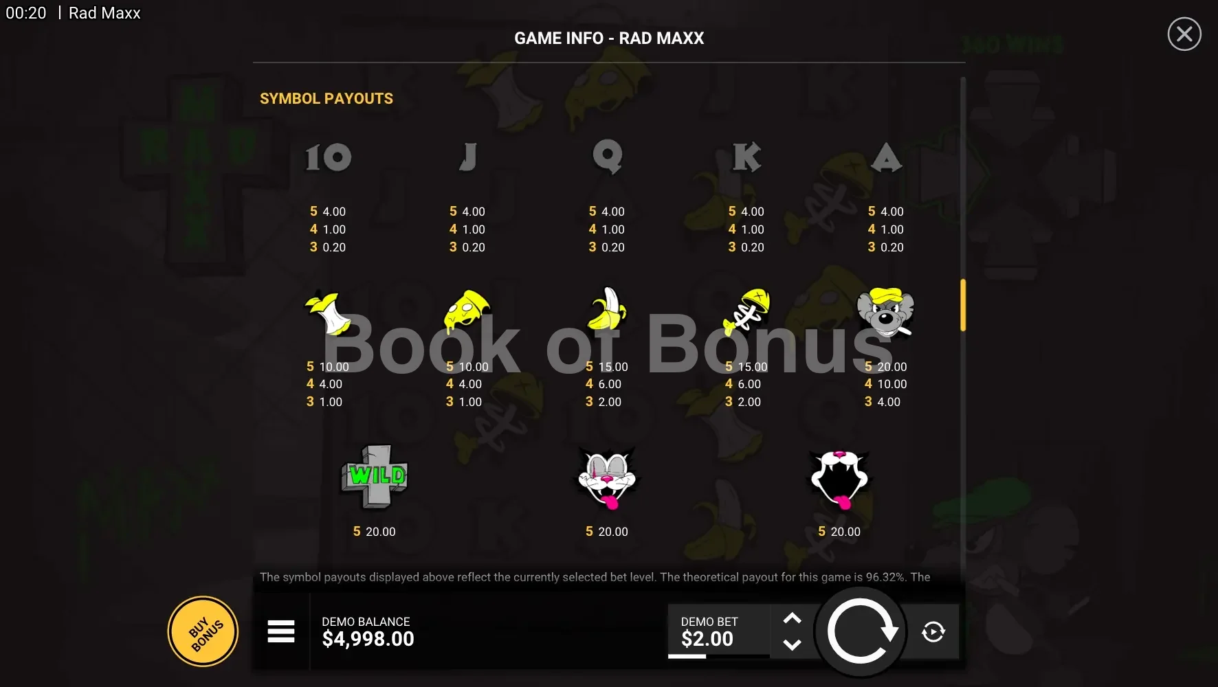 Table des gains Rad Maxx