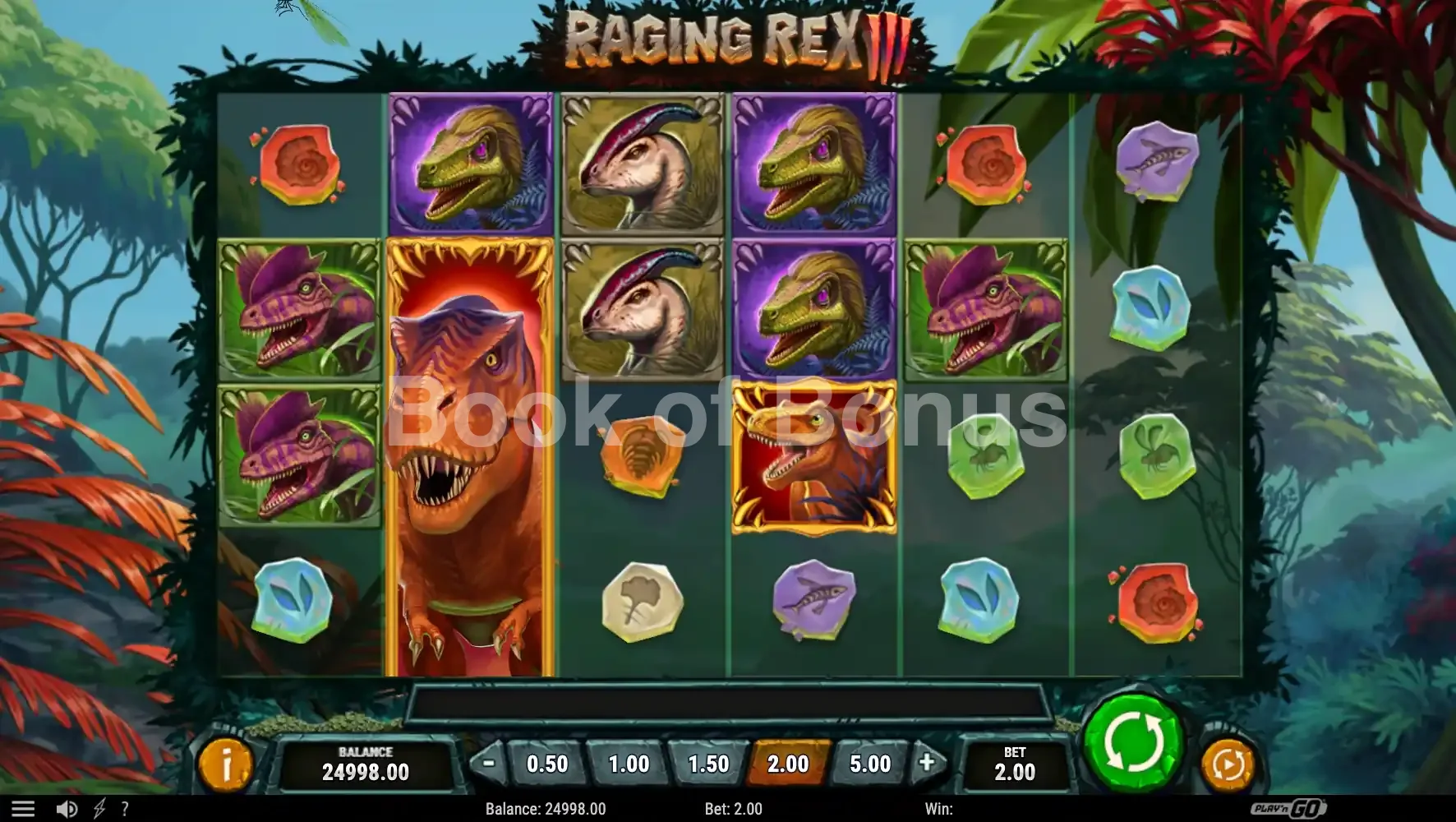 Raging Rex 3 par Play'n GO - jeu de base et disposition des rouleaux