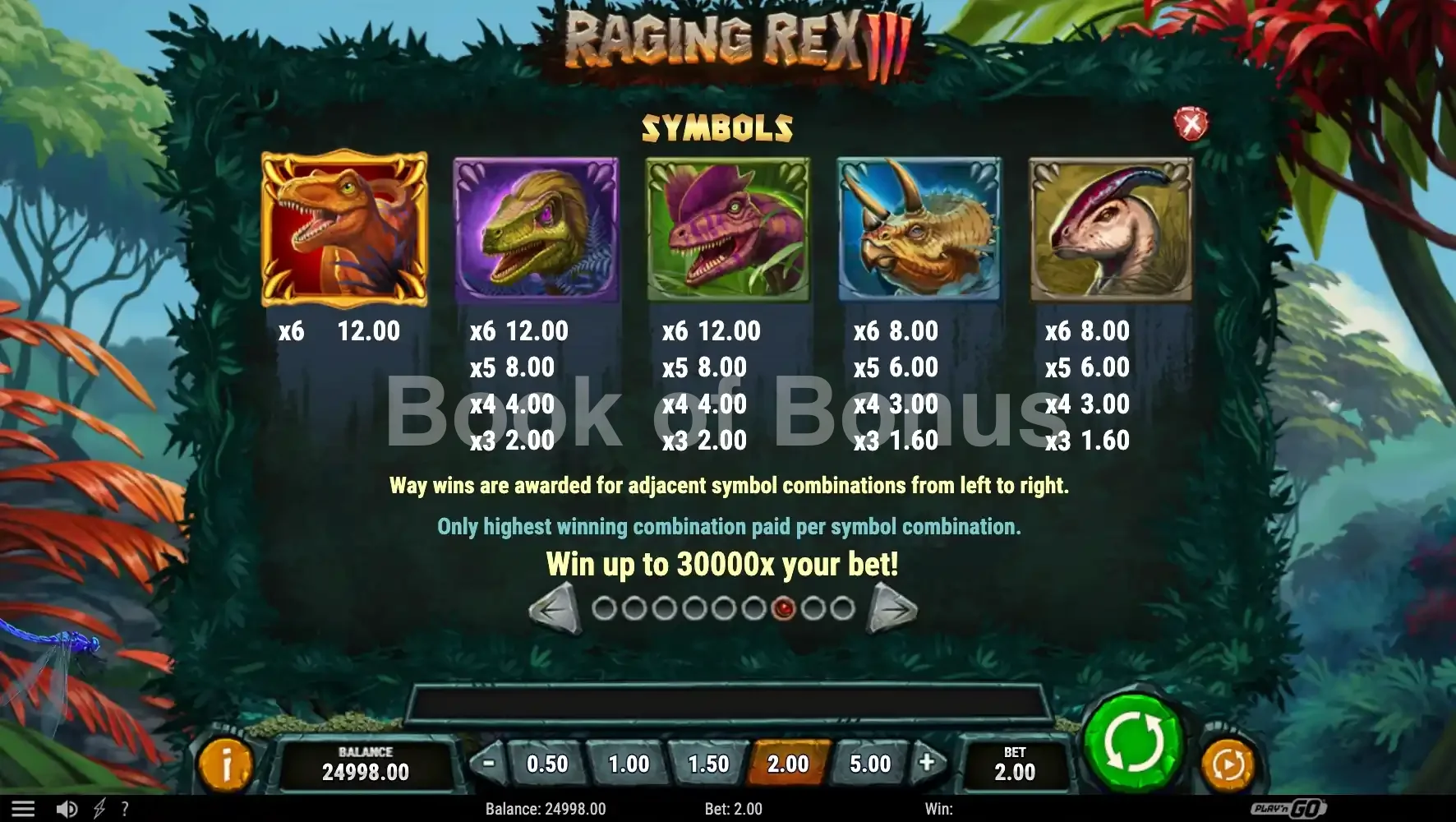 Raging Rex 3 par Play'n GO - table des gains et valeurs des symboles