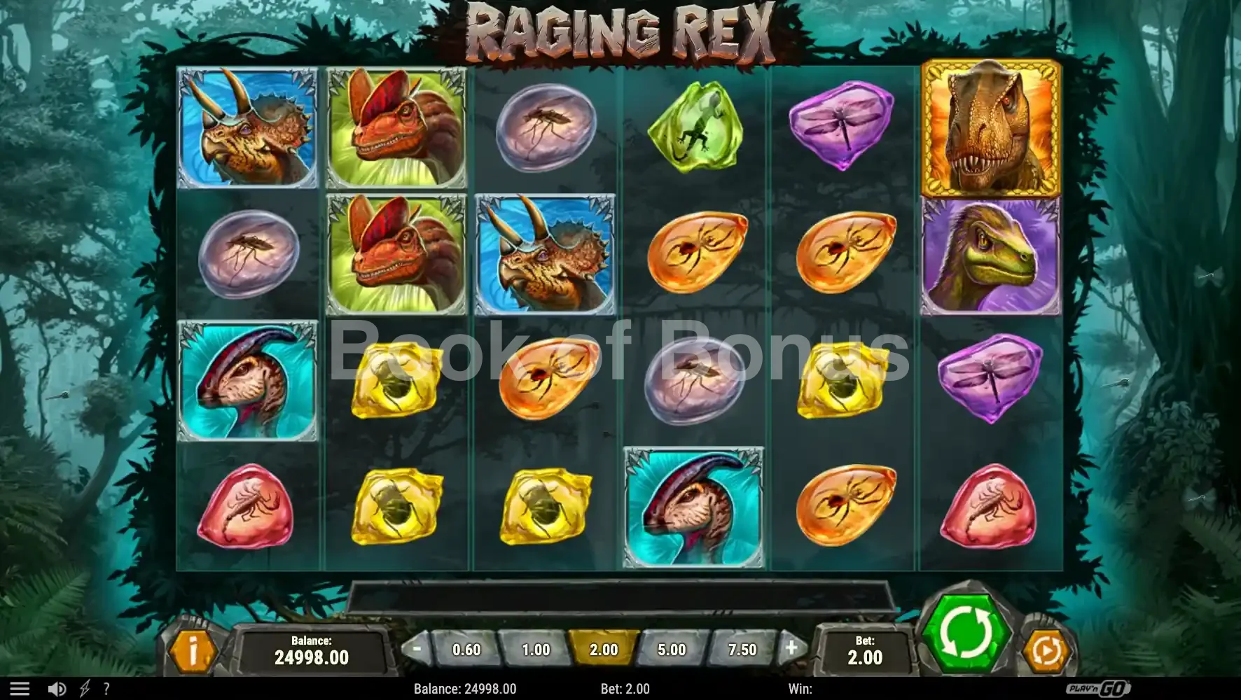 Raging Rex par Play'n GO - jeu de base et disposition des rouleaux