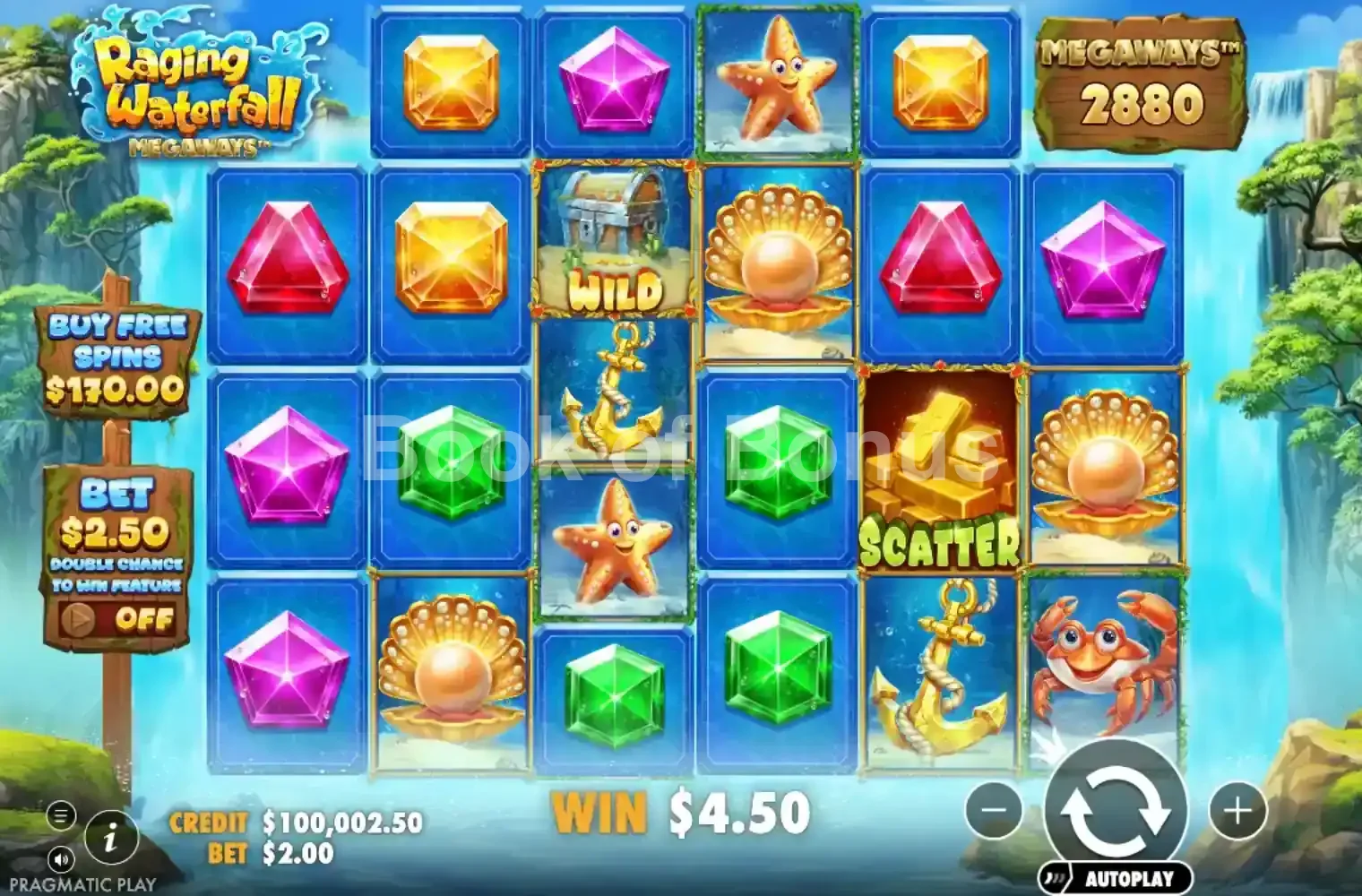 Raging Waterfall Megaways par Pragmatic Play - jeu de base et disposition des rouleaux