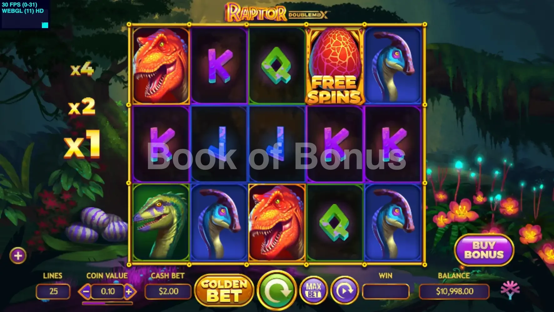 Raptor DoubleMax par Yggdrasil - jeu de base et disposition des rouleaux