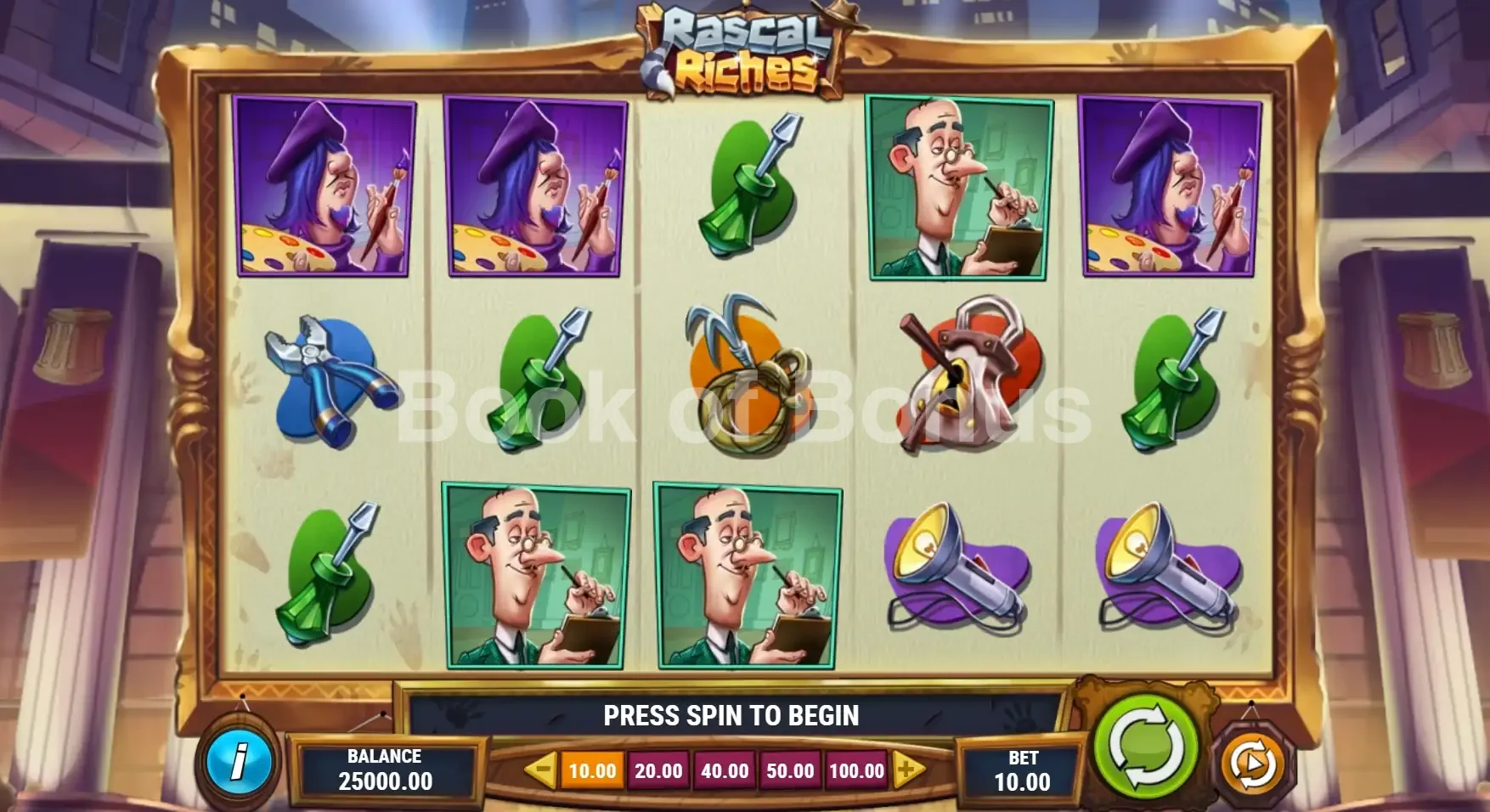 Rascal Riches par Play'n GO - jeu de base et disposition des rouleaux