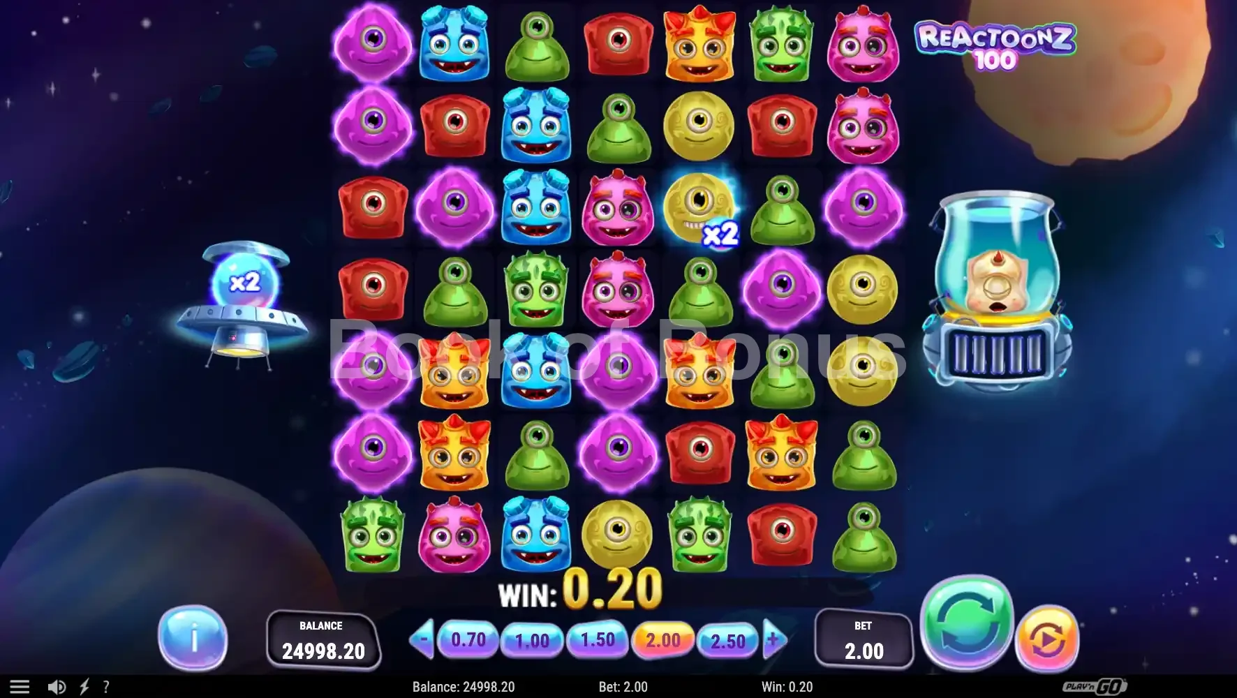 Reactoonz 100 par Play'n GO - jeu de base et disposition des rouleaux