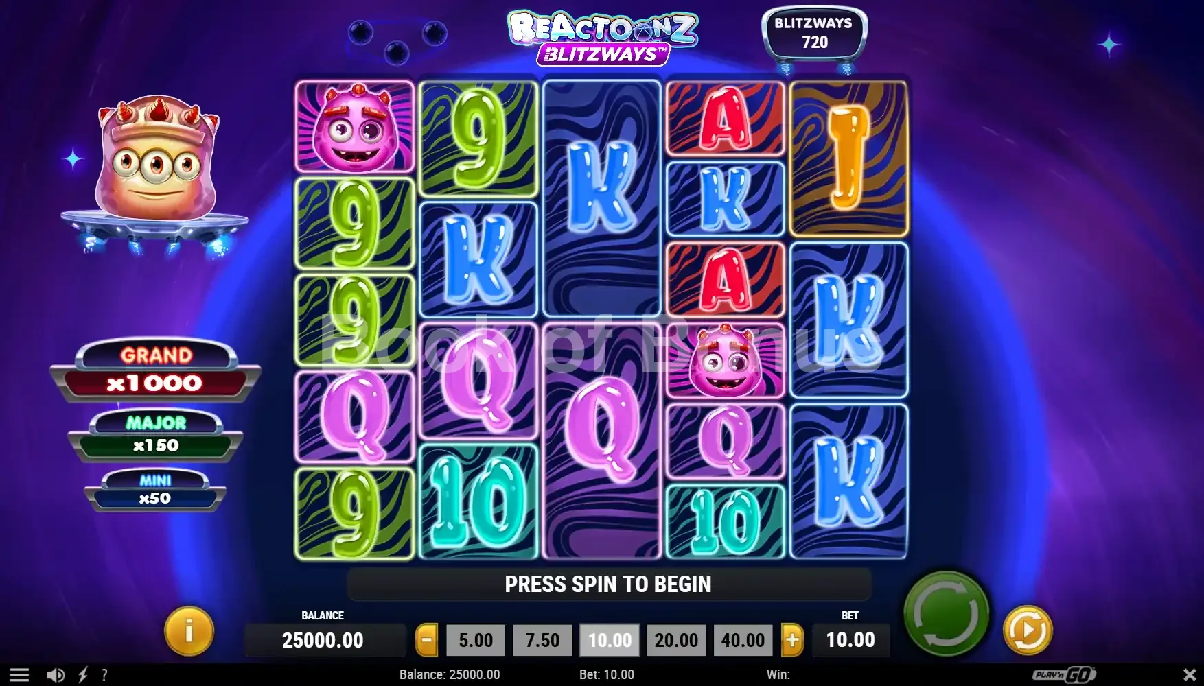 Reactoonz Blitzways par Play'n GO - jeu de base et disposition des rouleaux