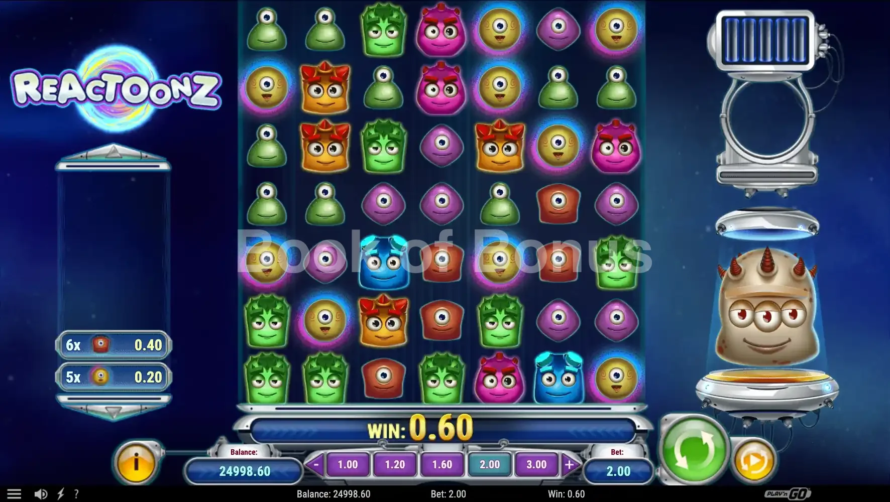 Reactoonz par Play'n GO - jeu de base et disposition des rouleaux
